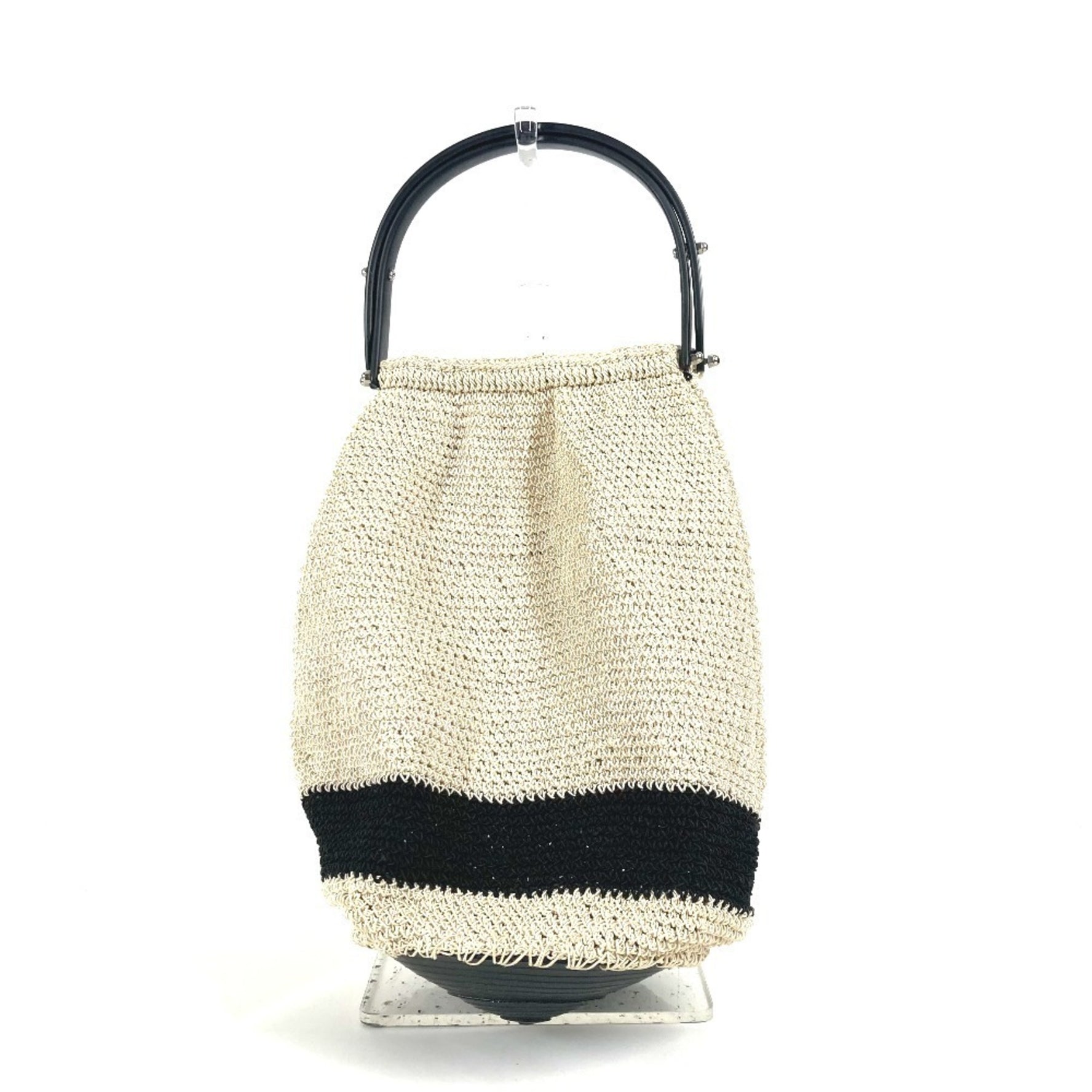 CHANEL Chanel Logo Mesh Plastic Handle Bag Handbag Canvas Women's Beige