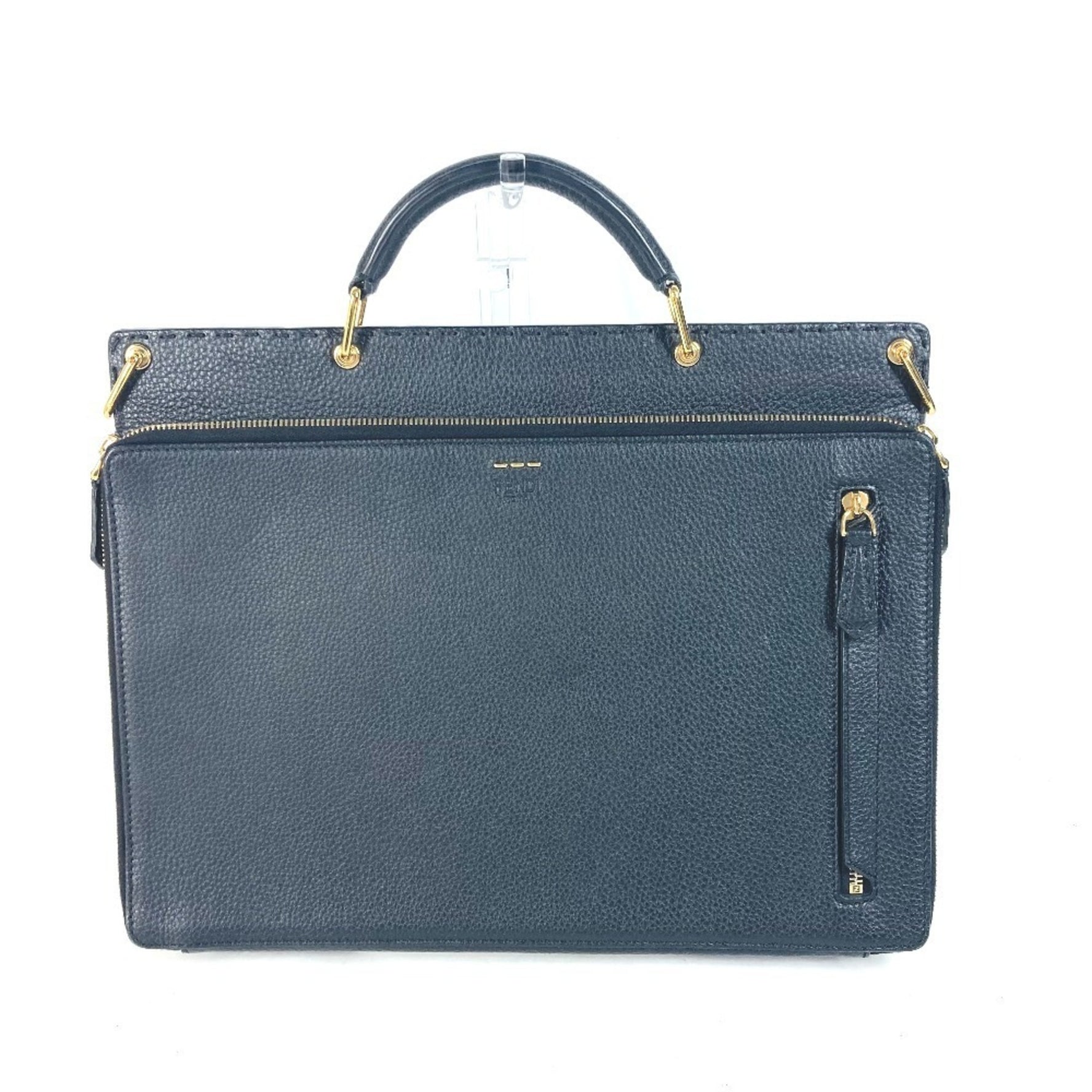 FENDI Bag Handbag Tote Briefcase Double Face Selleria FF Turnlock Laptop Business Leather Men's
