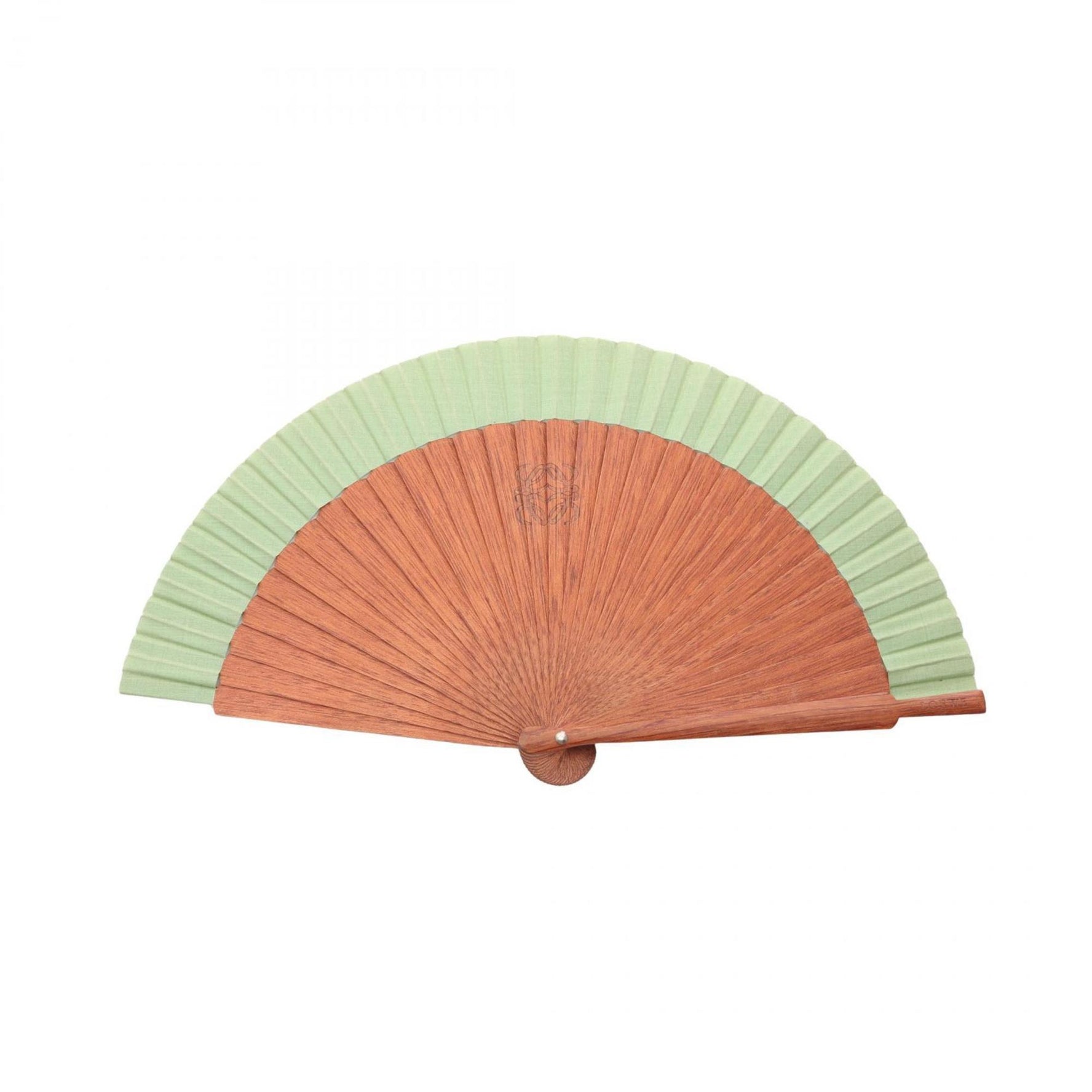 LOEWE Anagram Folding Fan, Wood and Fabric, Brown Green