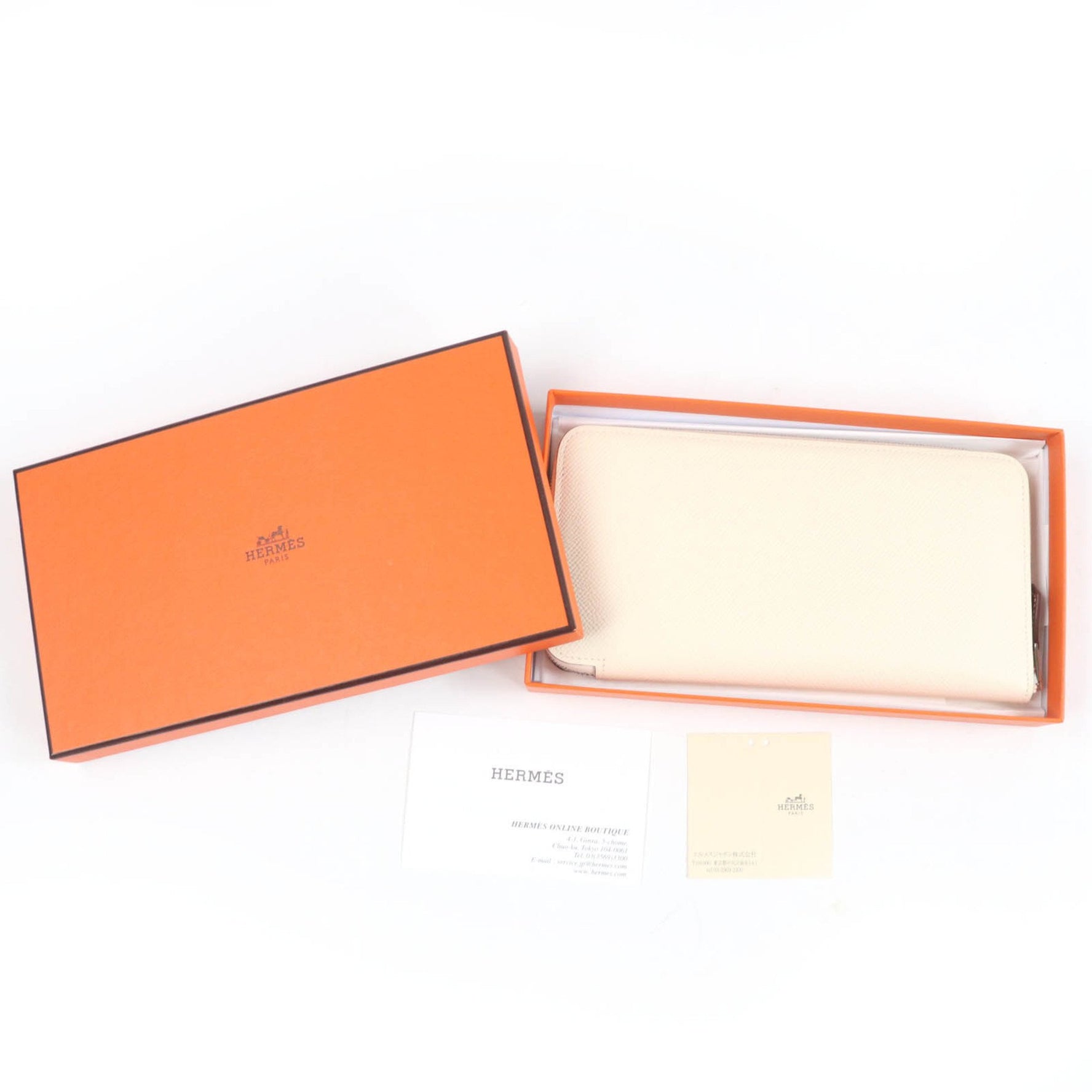 HERMES Azap Long Silk-In Zip-Around Wallet with Epsom Leather, Nata and Silver Hardware, U Stamp, Made in France, Box