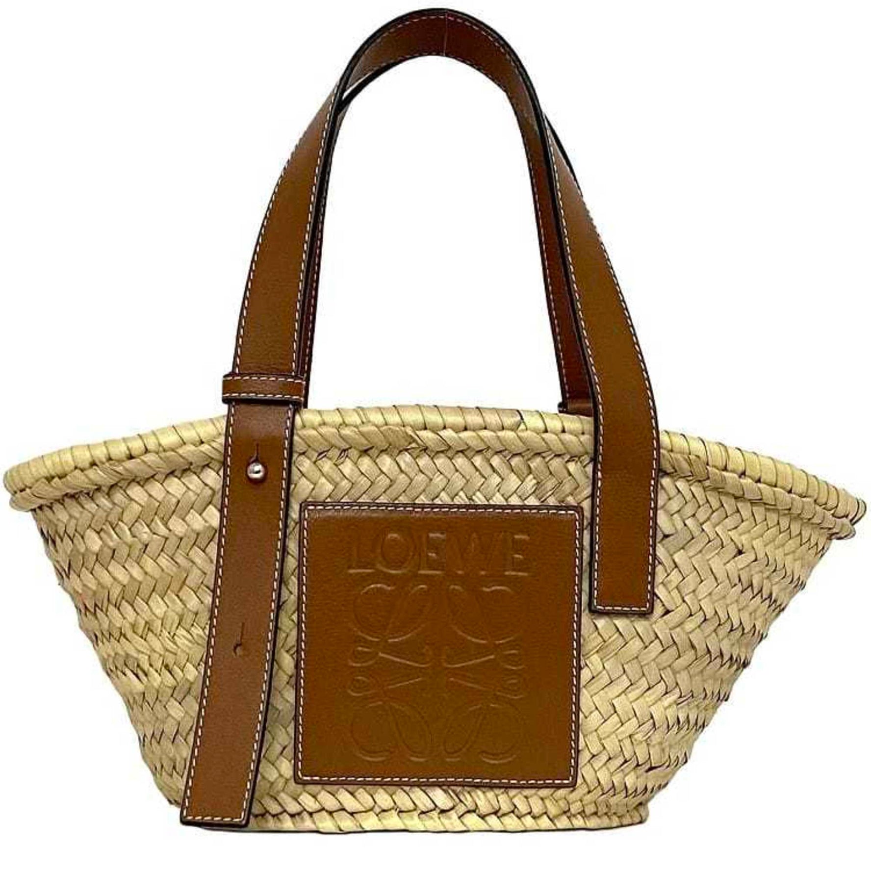 LOEWE beige brown anagram palm leaf calf leather handbag tote bag ladies