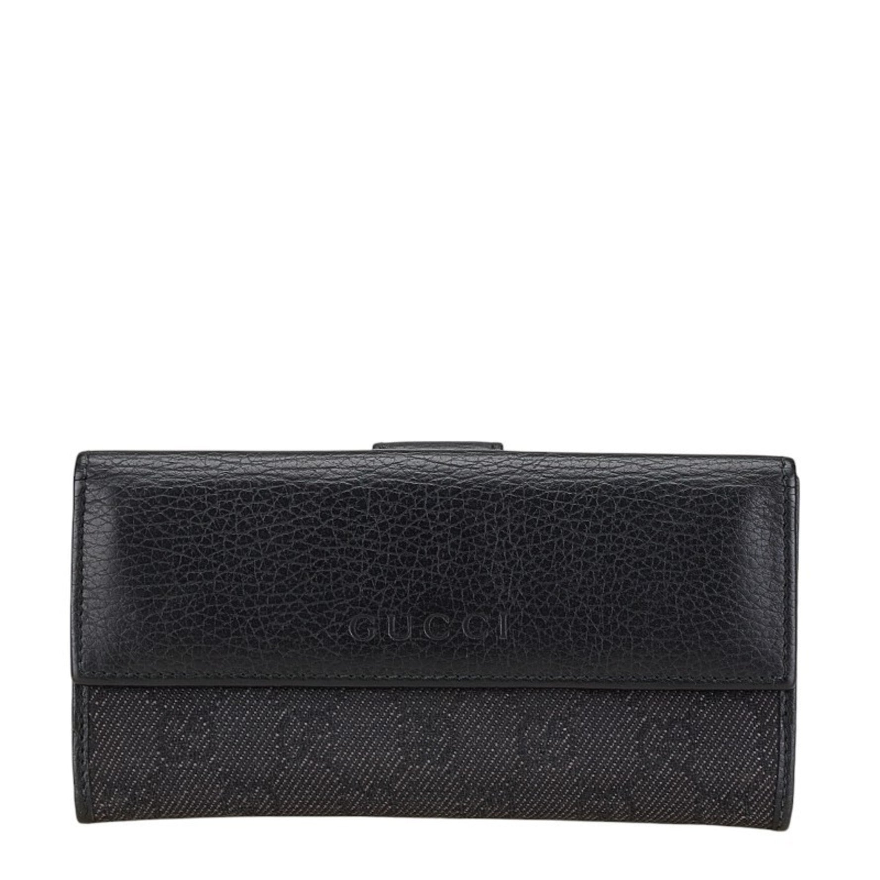 Gucci GG Canvas Long Wallet F5DIN 1160 Black Leather Women's GUCCI