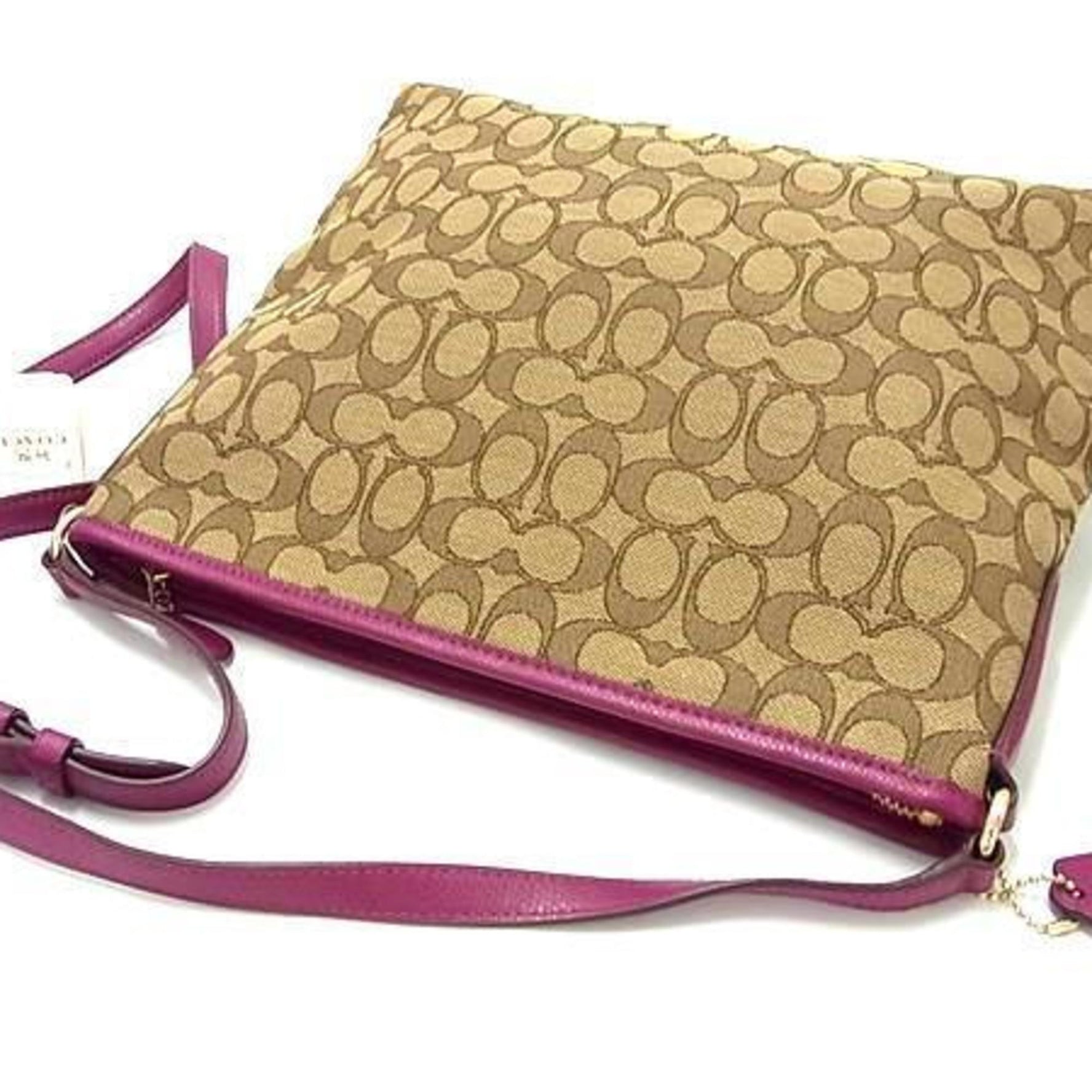 COACH Shoulder Bag/Crossbody Bag Beige/Purple Canvas/Leather