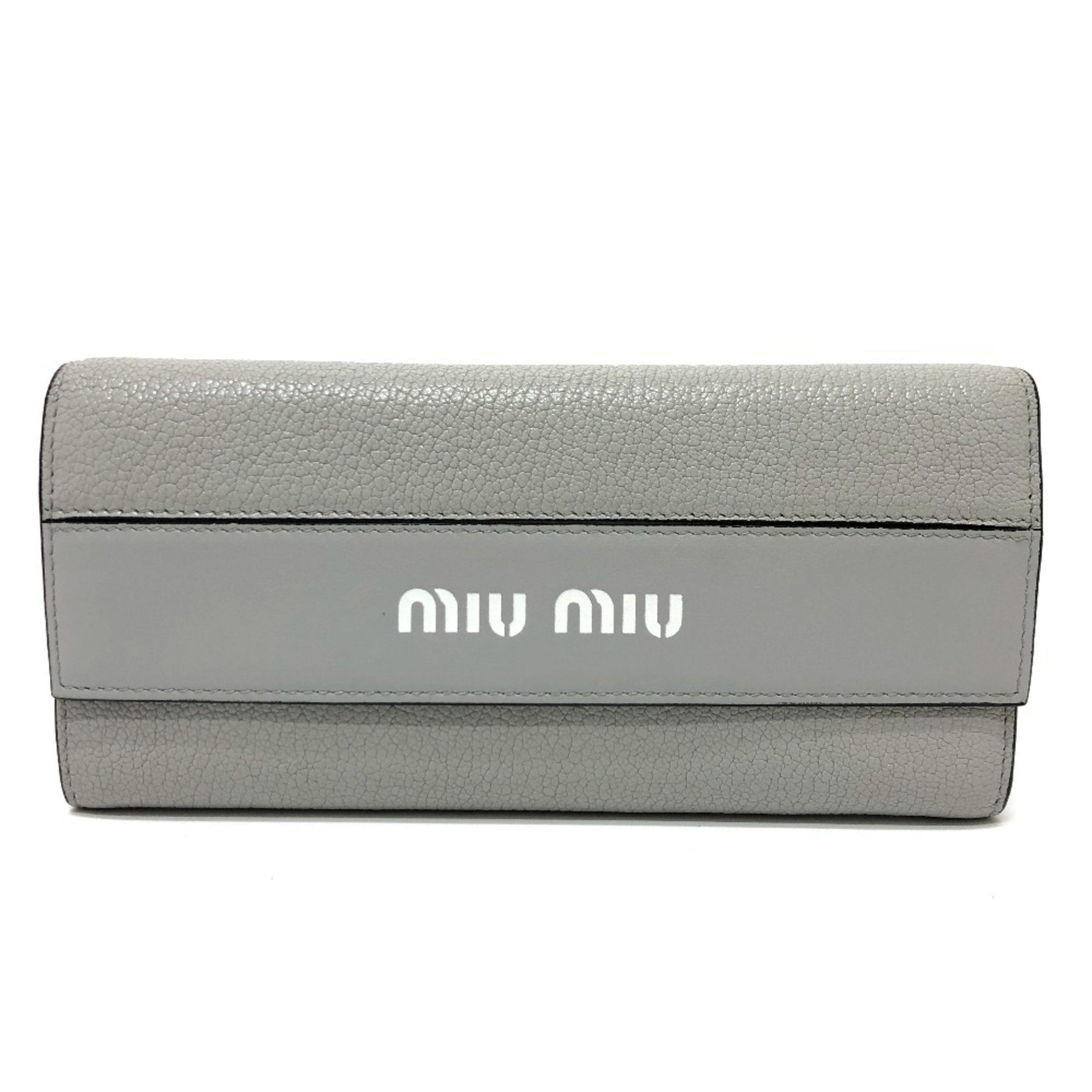 Miu Miu MIUMIU Logo Wallet, Bifold Long Leather Gray