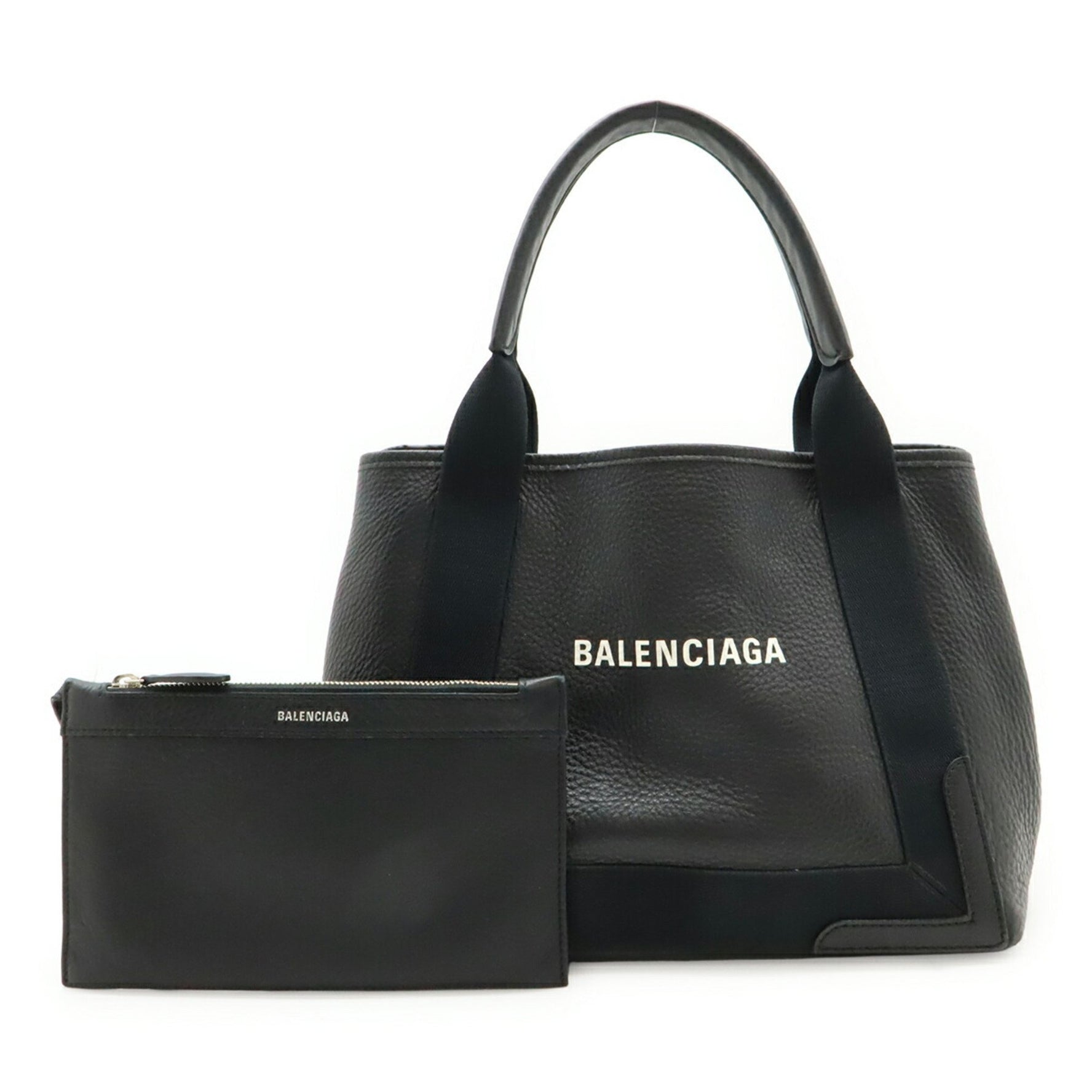 BALENCIAGA Navy Cabas S Small Handbag Tote Bag in Leather