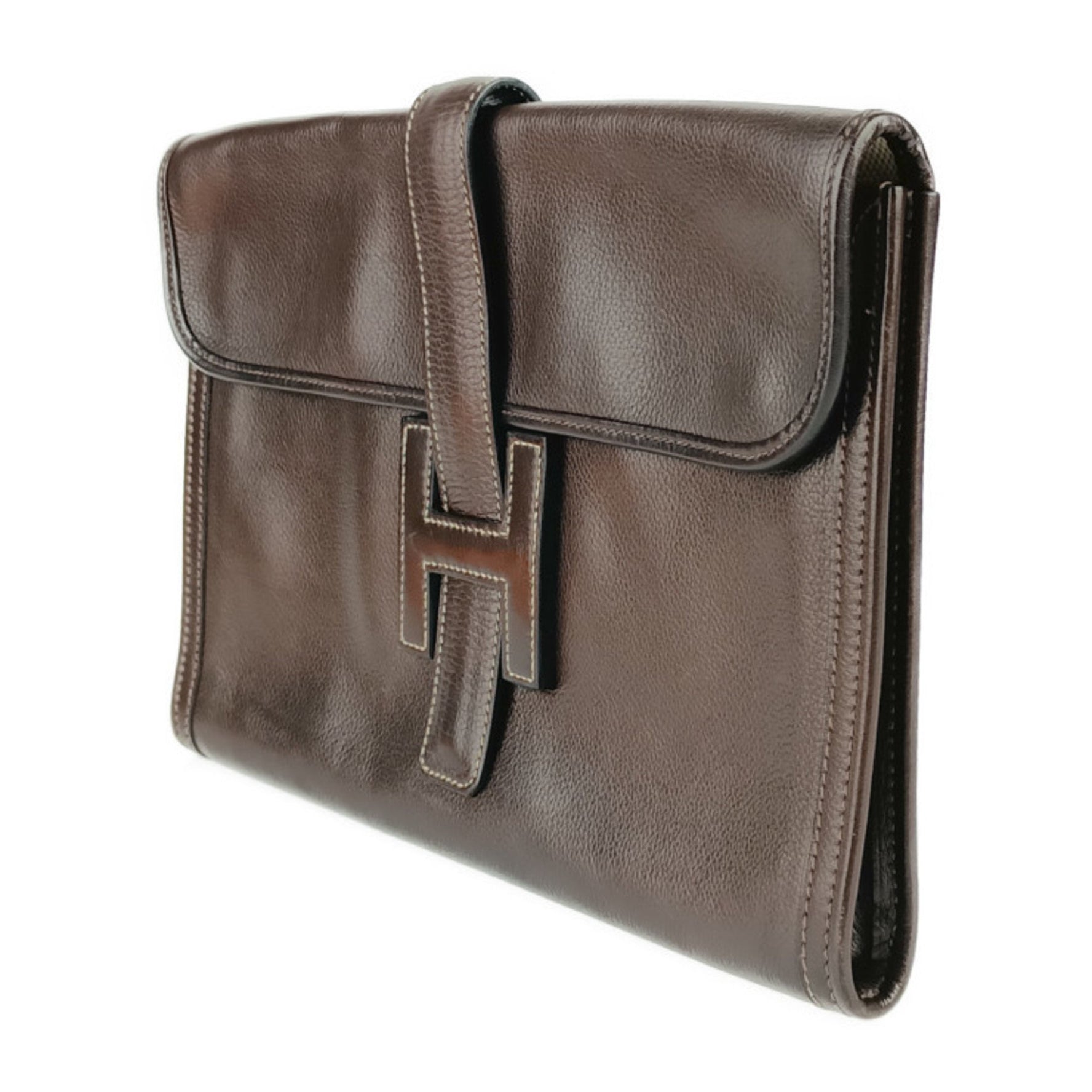 HERMES Jige PM clutch bag - dark brown leather men's and second □I stamp