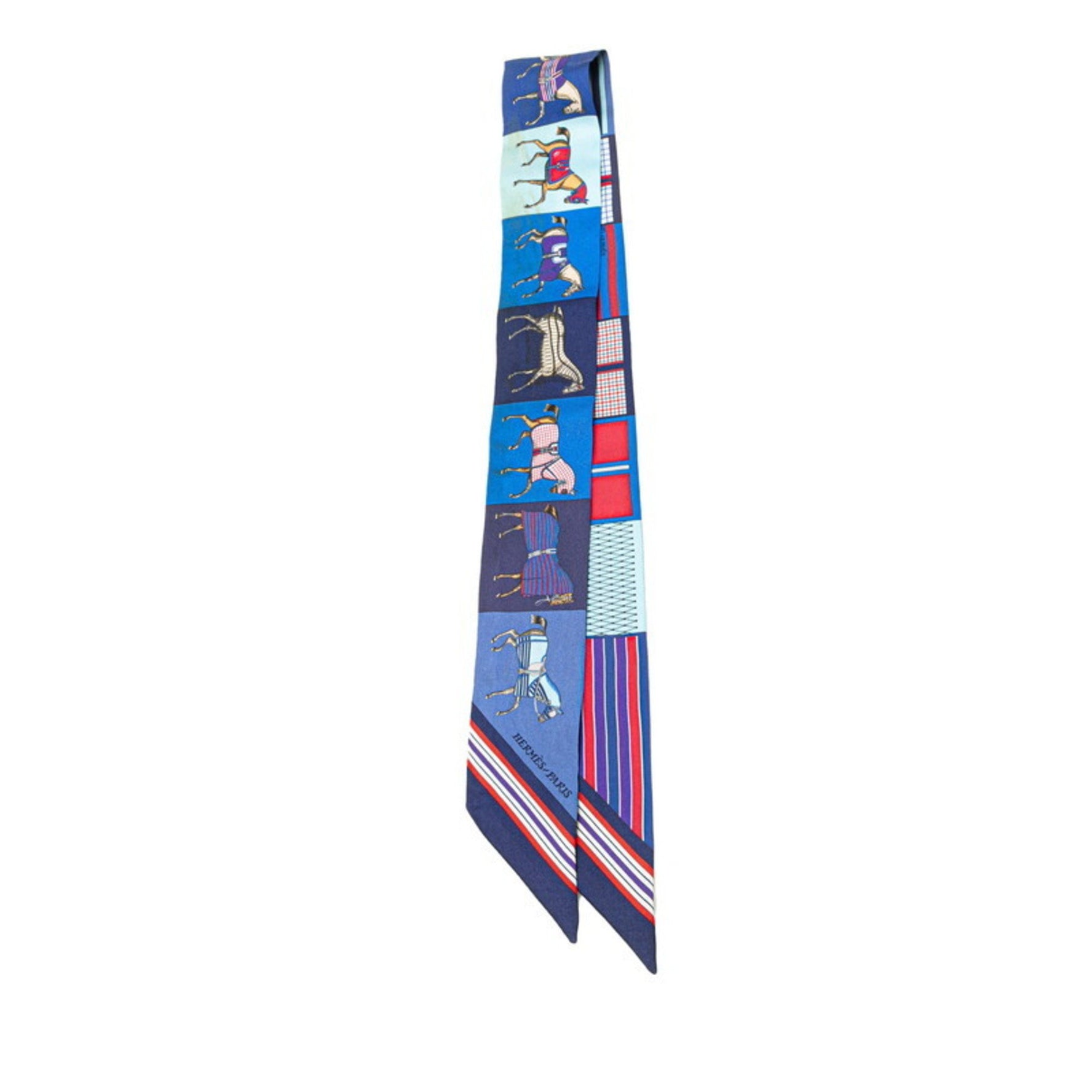 Hermes Hermès Twilly Couvertures Nouvelles Horse Blanket Scarf, Blue Multicolor Silk