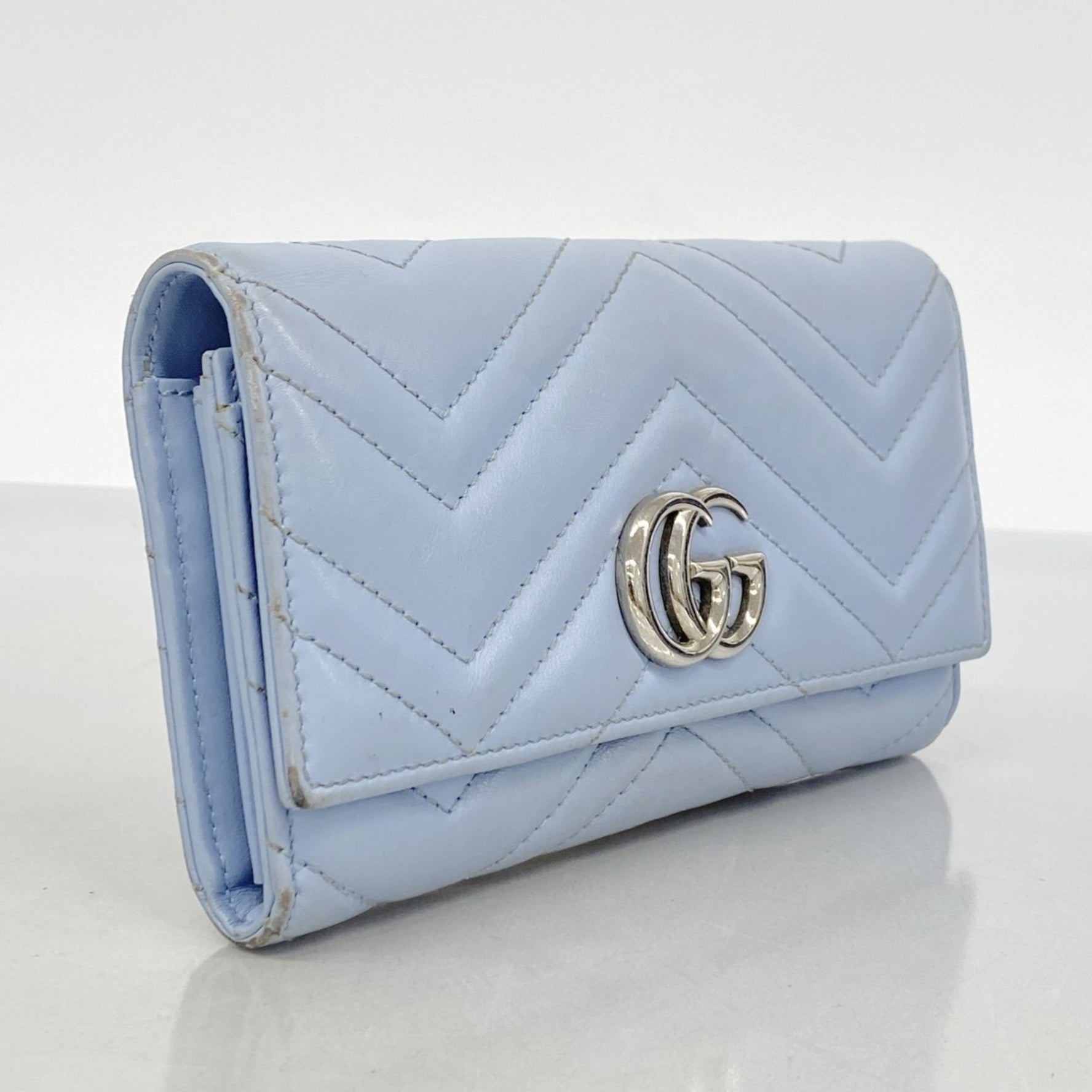 Gucci GG Marmont Long Wallet Leather Sky Blue Women's