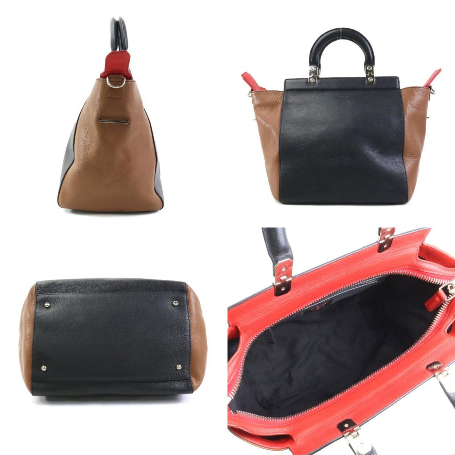 Givenchy Handbag Shoulder Bag Leather Black x Brown Red