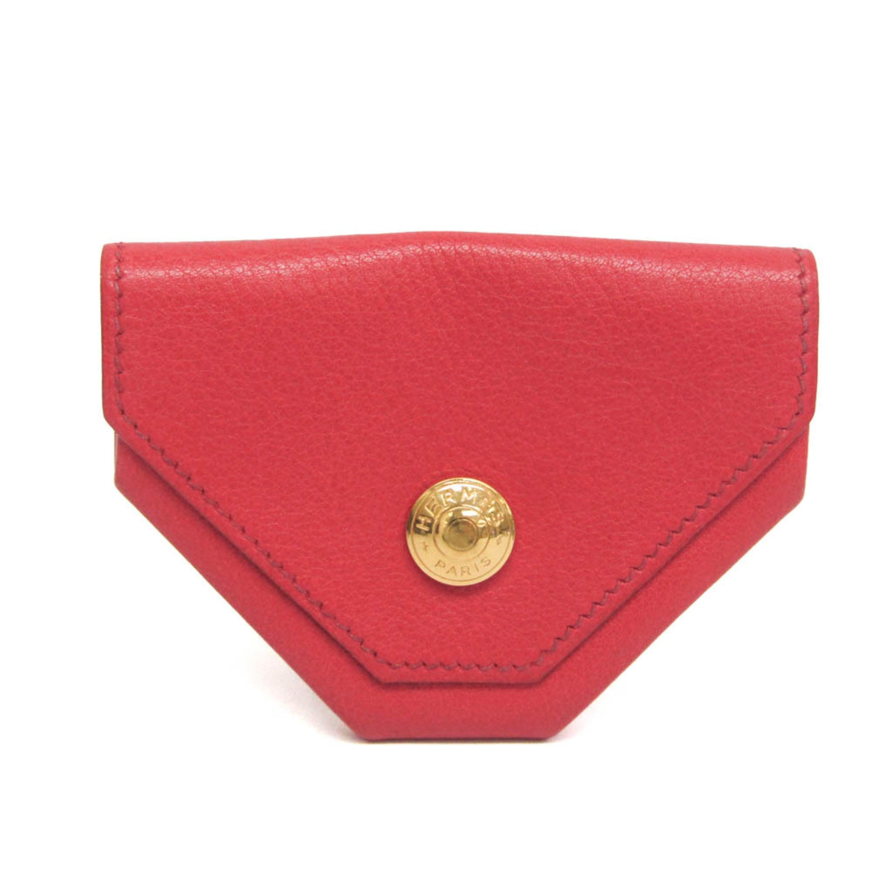 Hermes LE 24 Men,Women Chevre Leather Coin Purse/coin Case Red Color