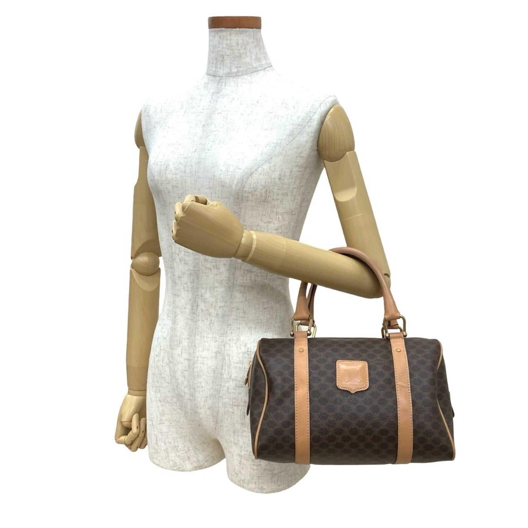 CELINE Vintage Macadam Blason with Triomphe Logo Leather Handbag/Mini Boston Bag