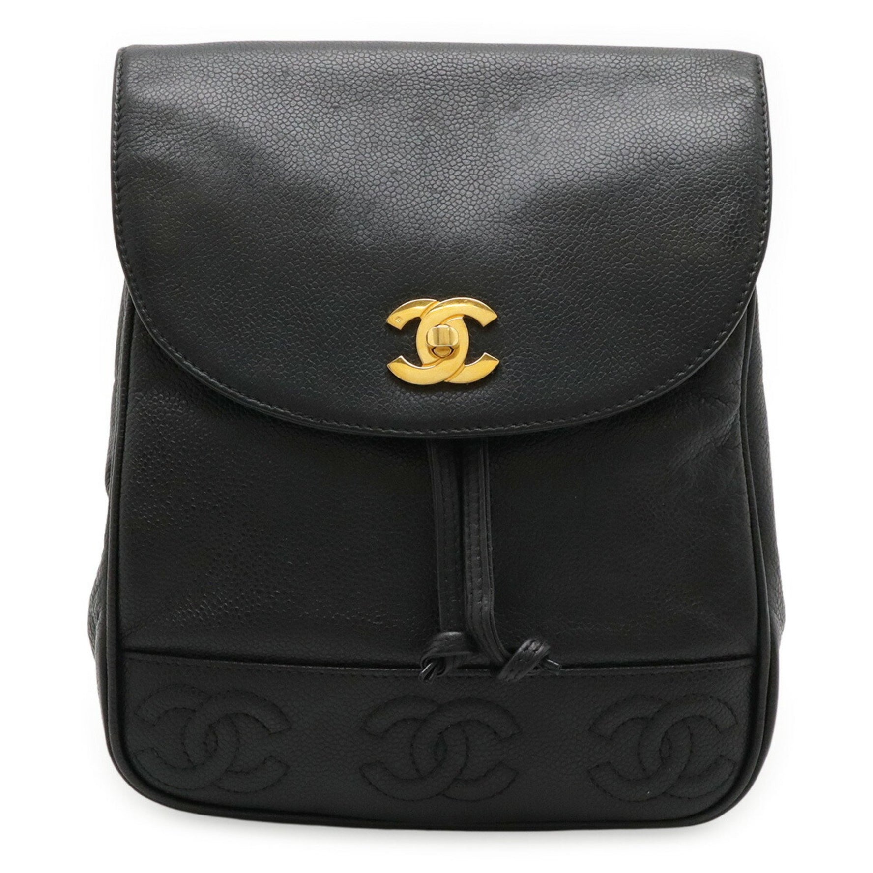 CHANEL Triple Coco Mark Backpack, Chain Shoulder Bag, Caviar Leather