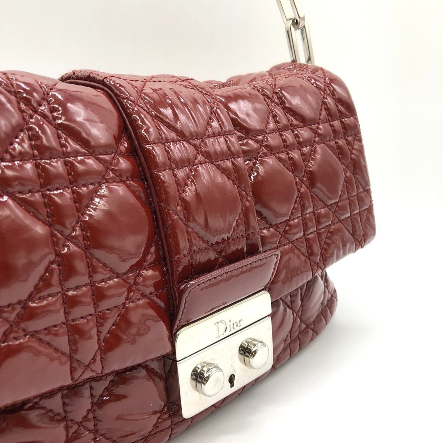 Christian Dior Dior Cannage Chain Shoulder Bag Handbag Red Patent Leather
