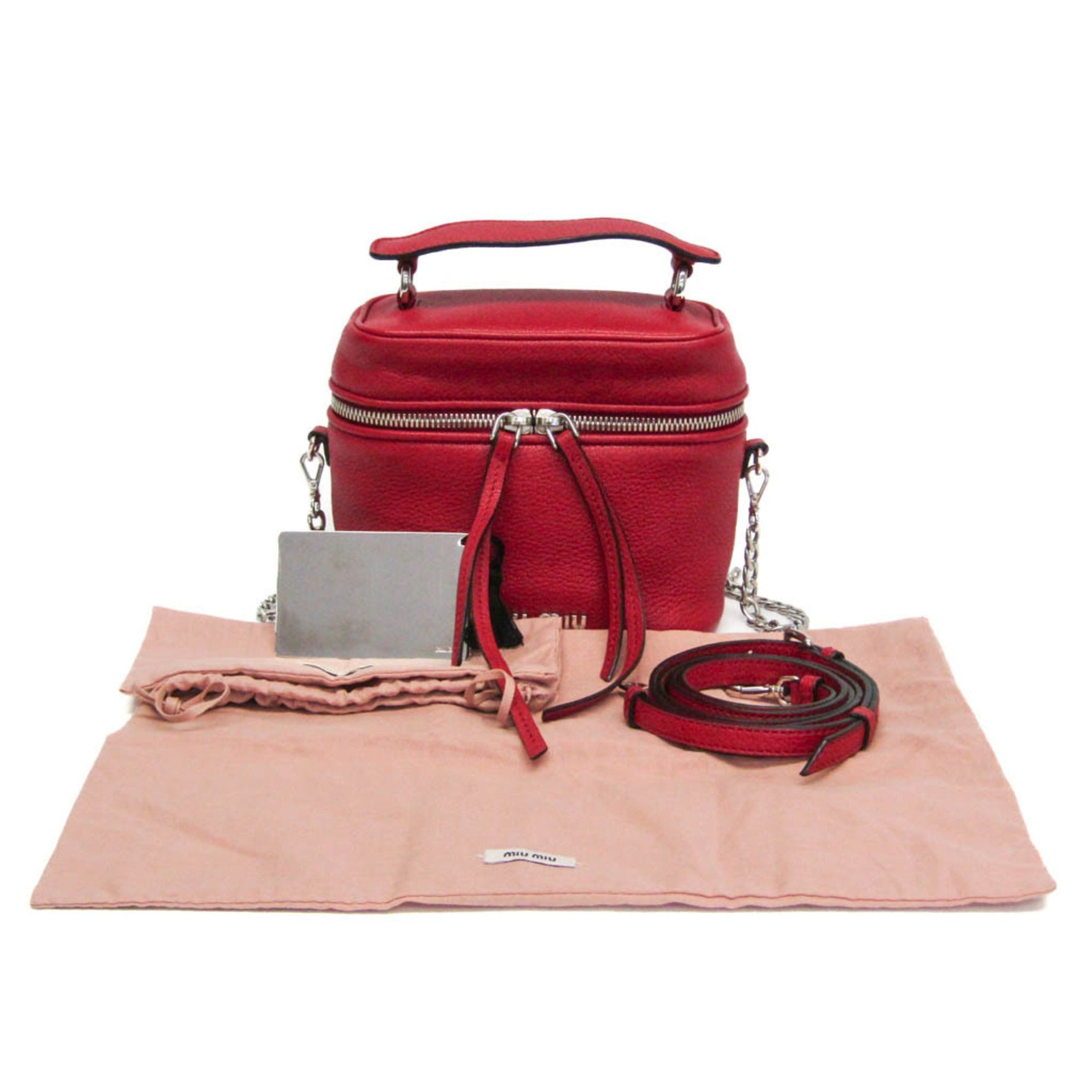 Miu Miu MADRAS Mini Vanity Bag Leather Handbag,Shoulder Bag Red Color