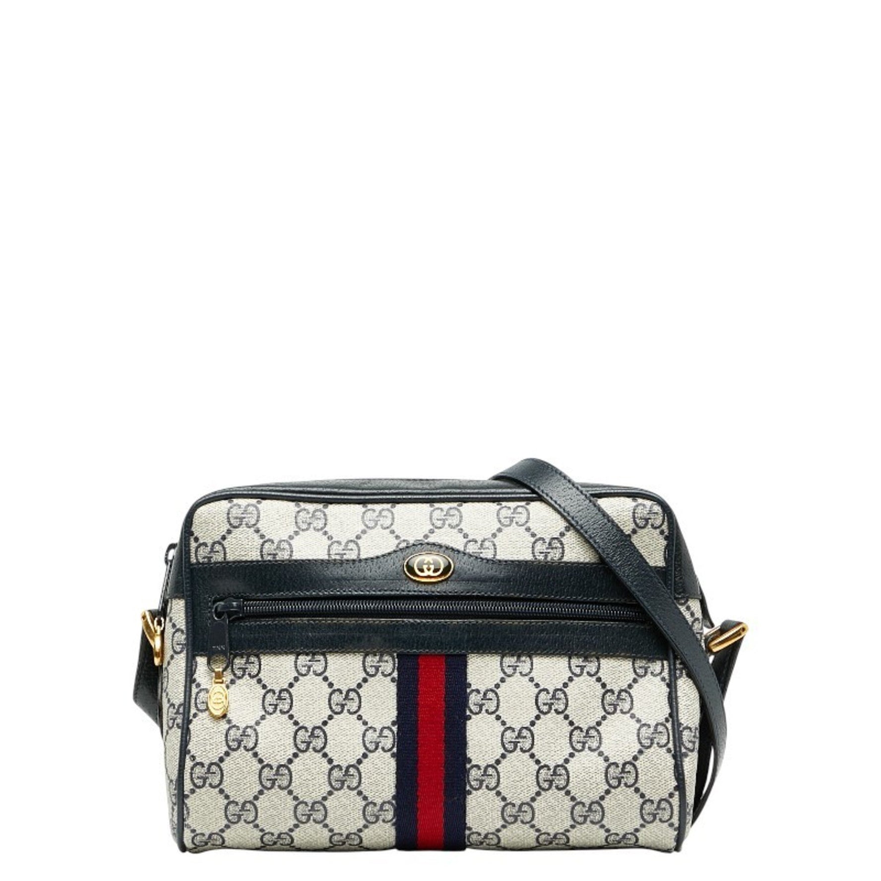 Gucci Old GG Supreme Shoulder Bag 56.02.004 Navy Beige PVC Leather