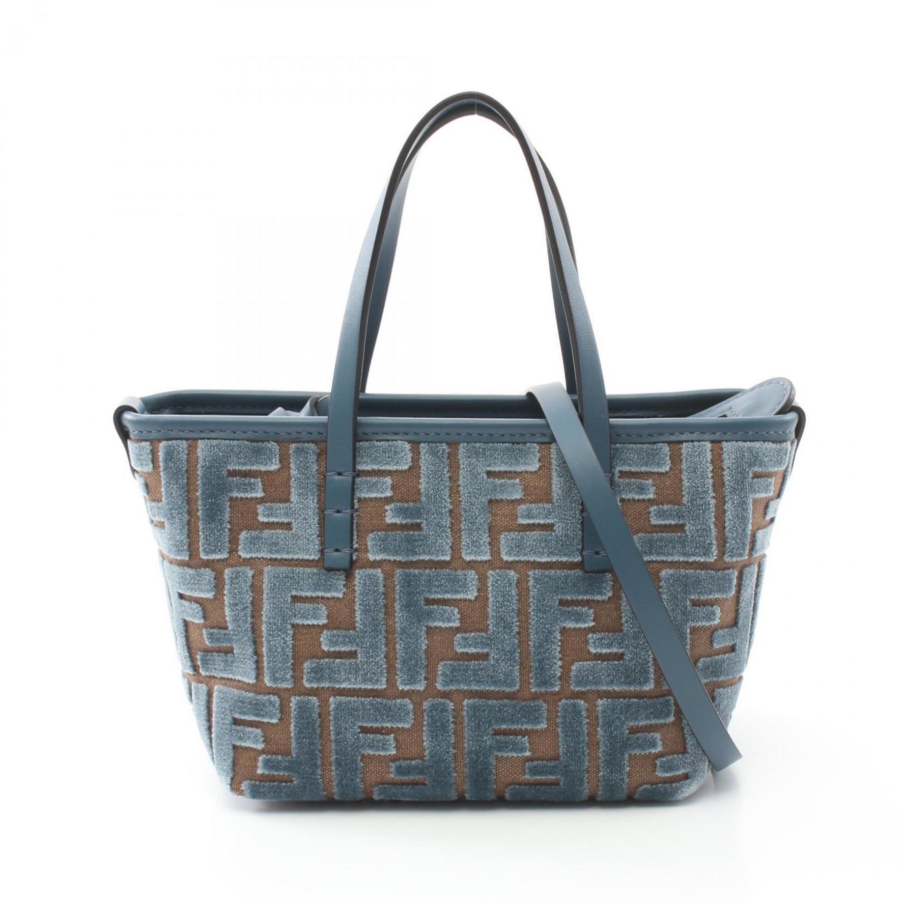 FENDI Roll Mini Tote Bag Fabric Canvas Leather Green Brown