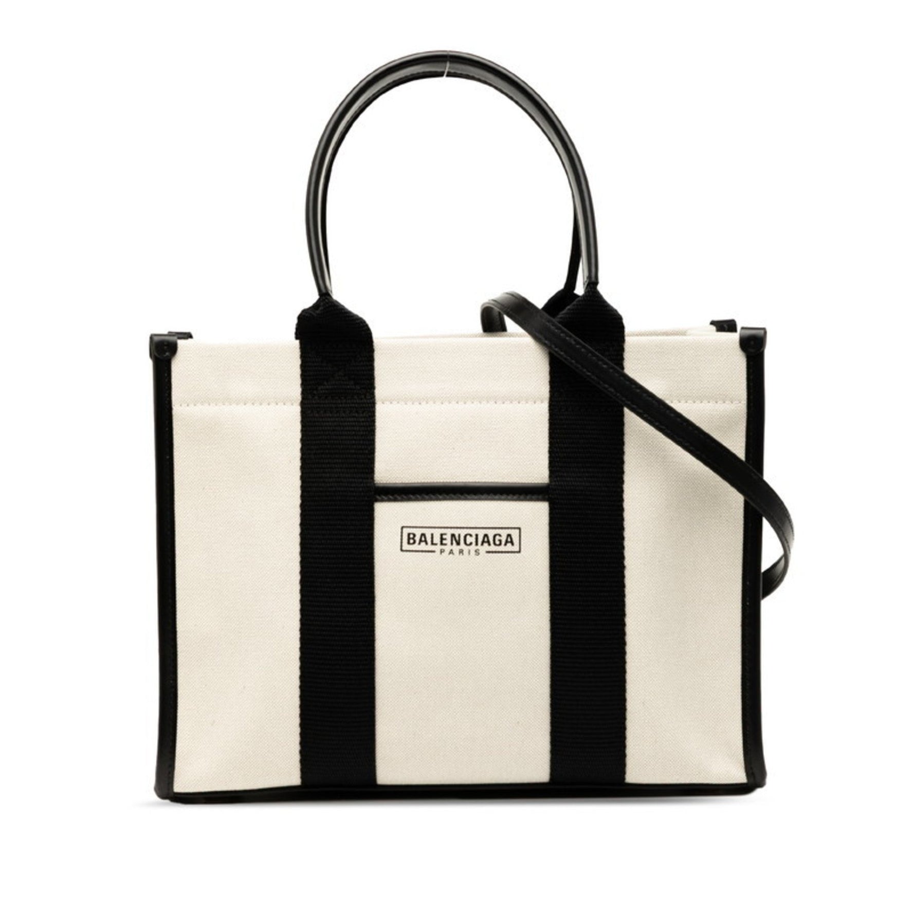 Balenciaga Hardware Small Tote/Shoulder Bag, Ivory/Black Canvas/Leather