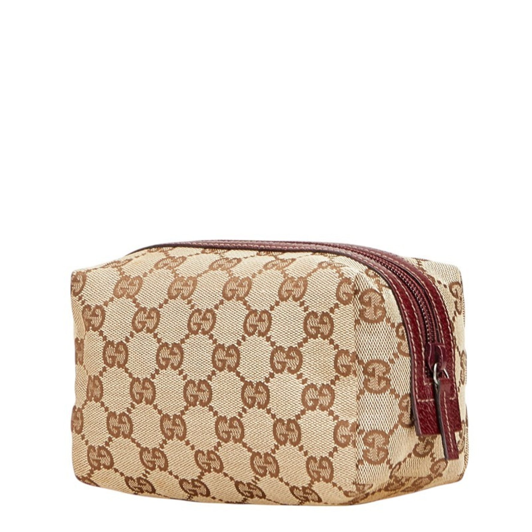 Gucci GG Canvas Pouch Wine Red Leather