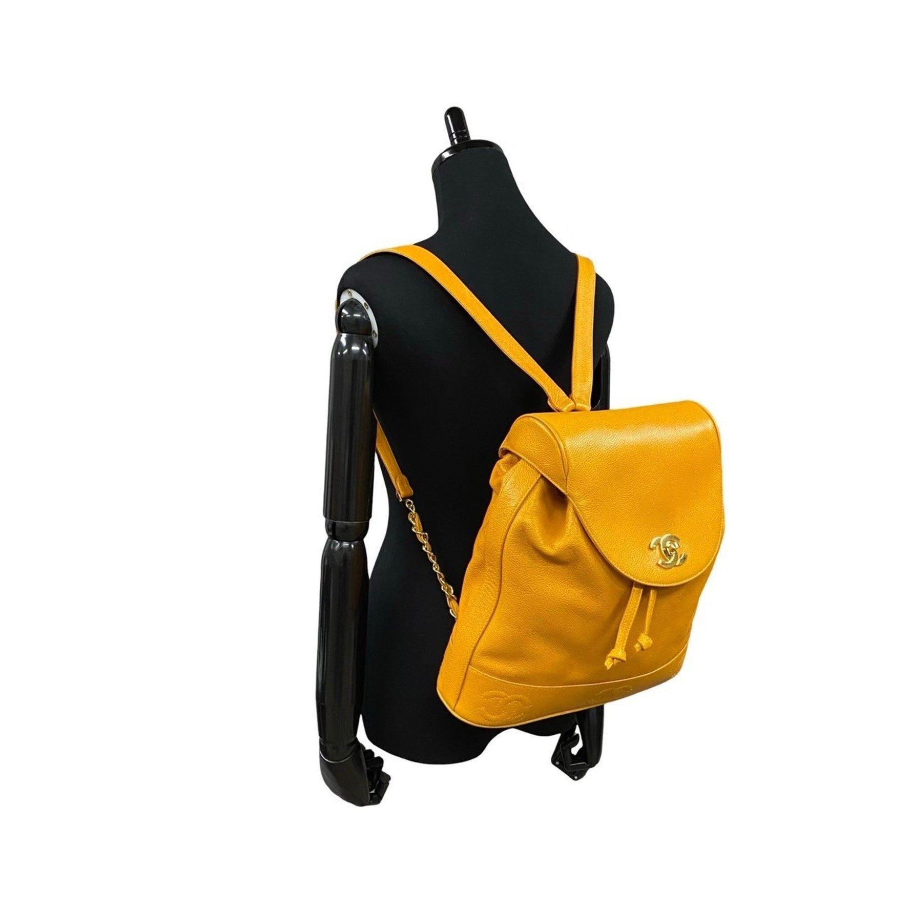 CHANEL Triple Coco Caviar Skin Backpack with Mark, Yellow