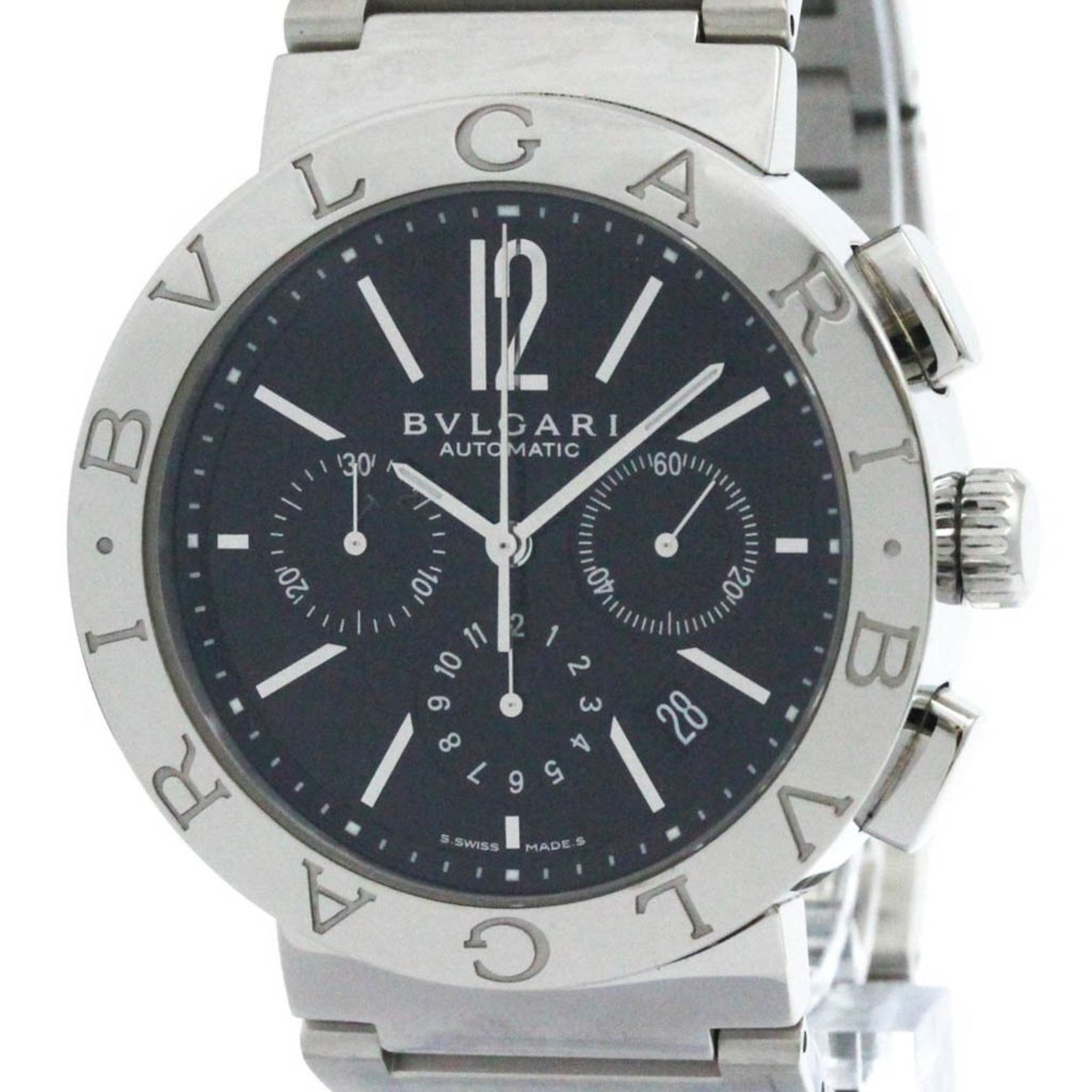 Polished BVLGARI BVLGARI-BVLGARI Chronograph Automatic Watch BB42SSCH BF580420
