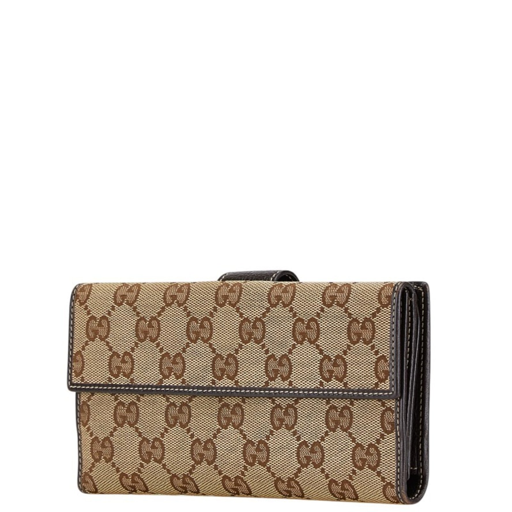 Gucci GG Canvas Bi-fold Wallet Beige Brown Leather Women's GUCCI