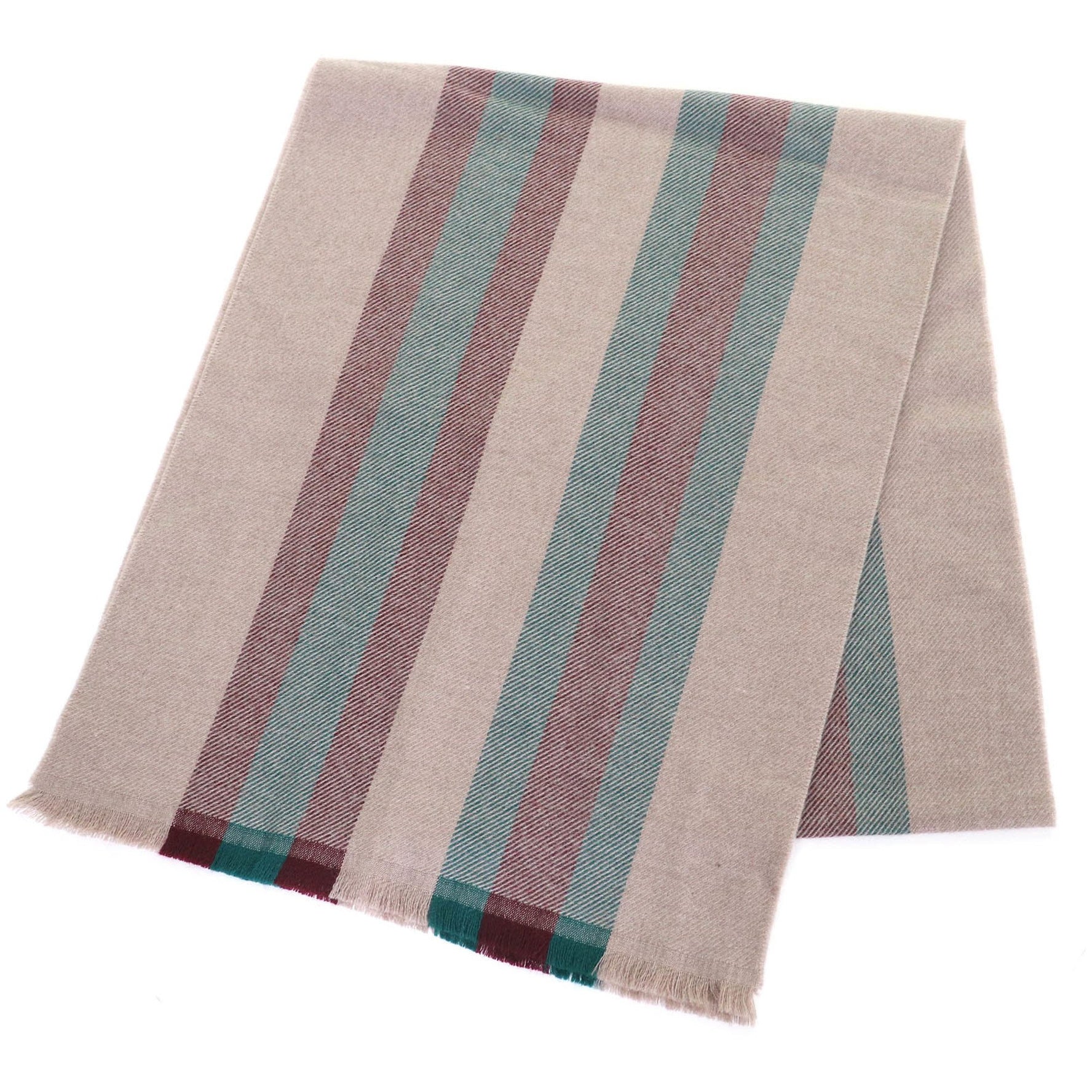 GUCCI 100% Wool Sherry Line Fringed Shawl/Stole/Scarf, Light Brown, Bold Green, x Made in Italy, Authentic