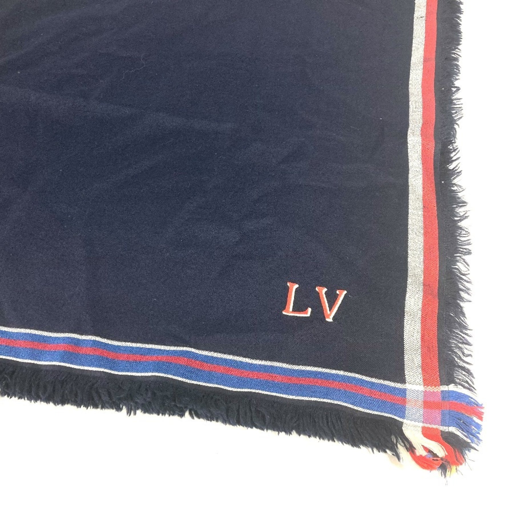 Louis Vuitton LV logo large fringe shawl scarf stole wool silk