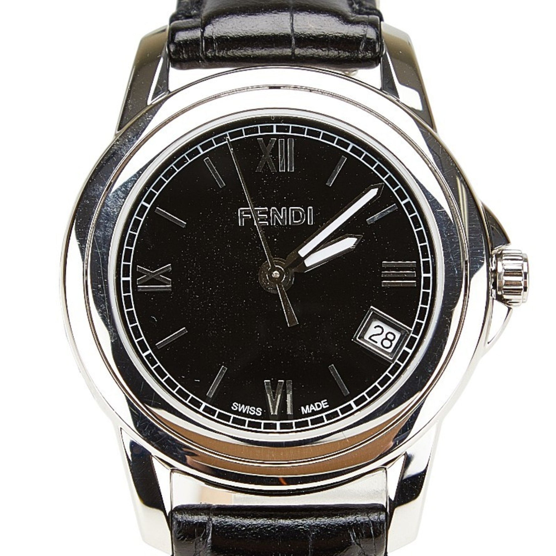 Fendi Reversible Case Watch, 2200M Quartz Movement, Black Dial, Stainless Steel, Leather, Men's, FENDI