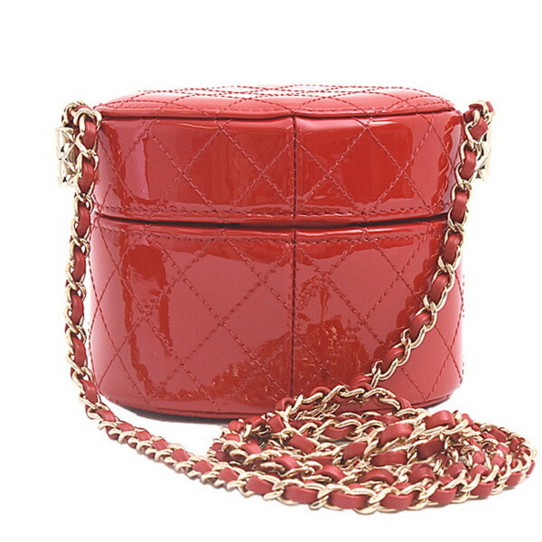 Chanel Matelasse Mini Chain Shoulder Bag Vanity Patent Leather Red