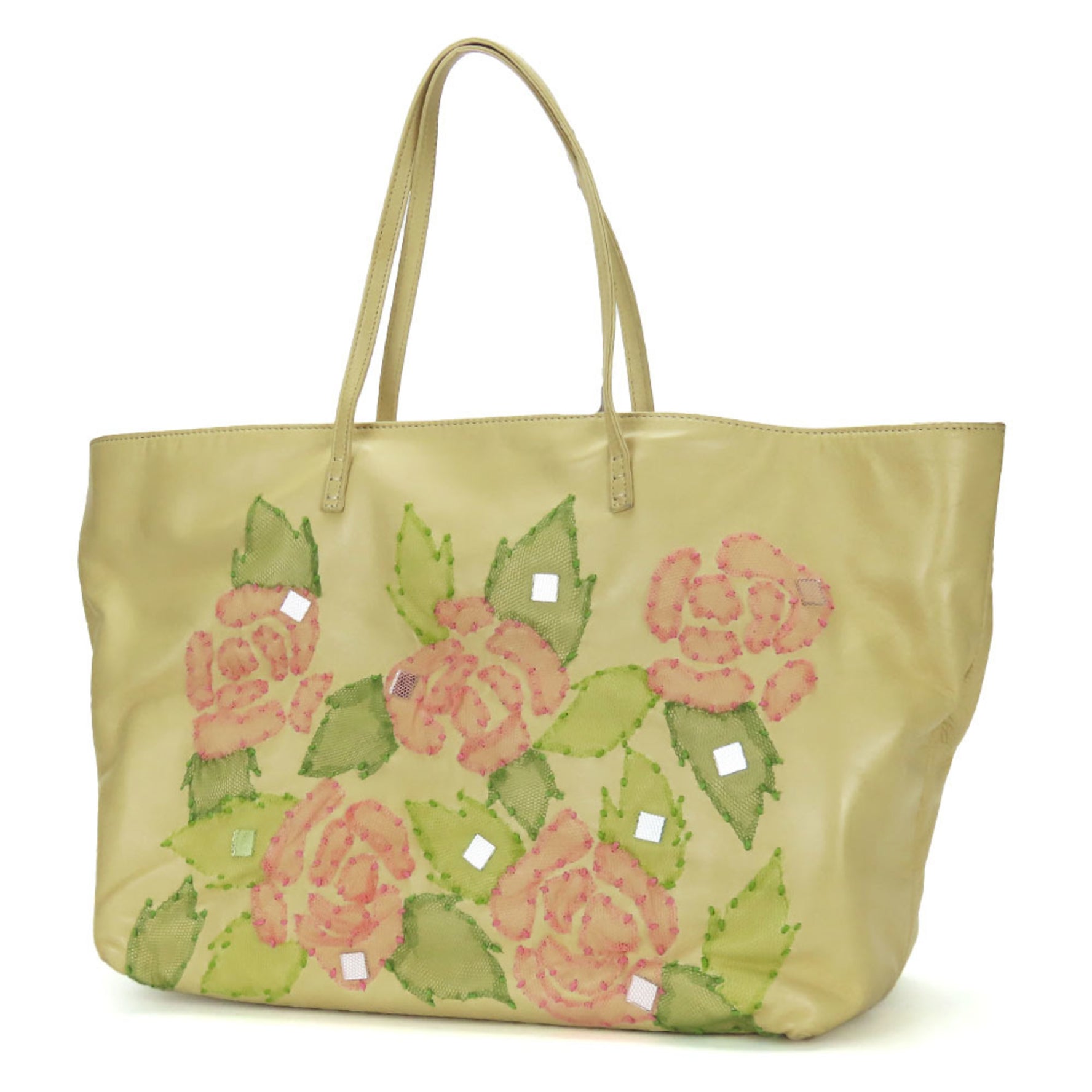 FENDI Tote Bag Roll Leather Beige Pink Green