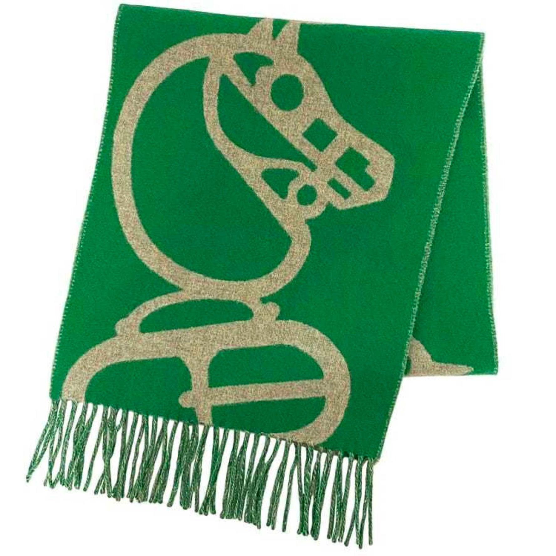 Hermes scarf ec-22103 green boucle camaille 100% cashmere HERMES horse stole chaine unisex