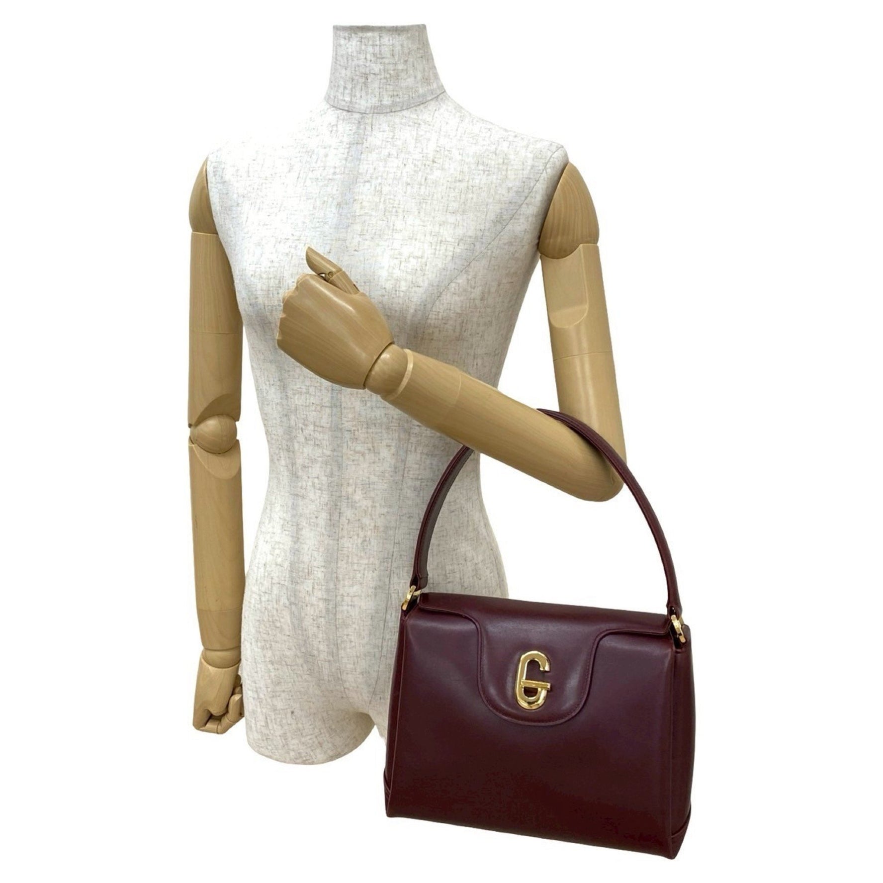 GUCCI Vintage G Logo Turnlock Leather Handbag, One-Shoulder, Bordeaux, 07093