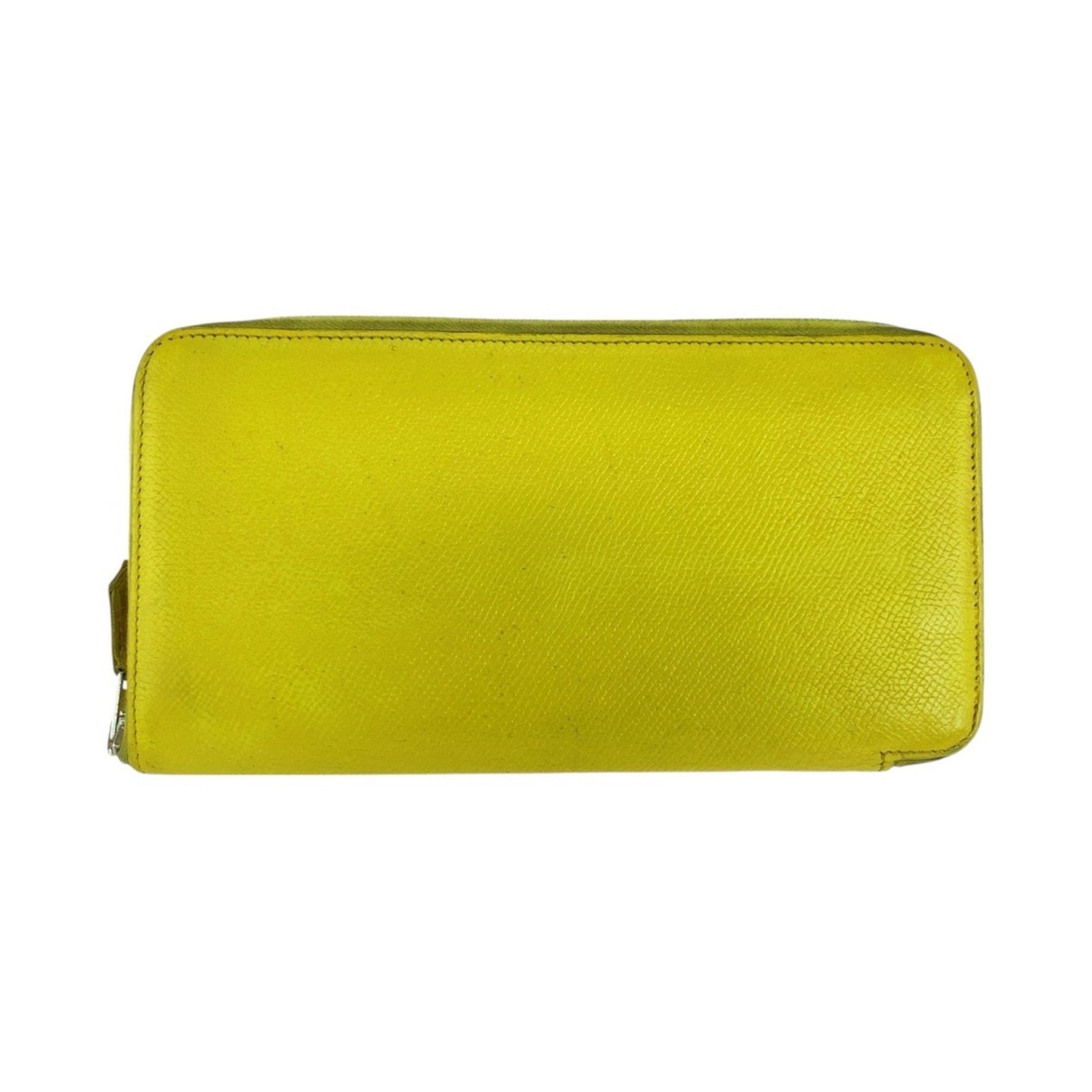 HERMES Azap Long Silk In Light Yellow Silver Hardware Epsom Leather Wallet □Q Stamp Women's