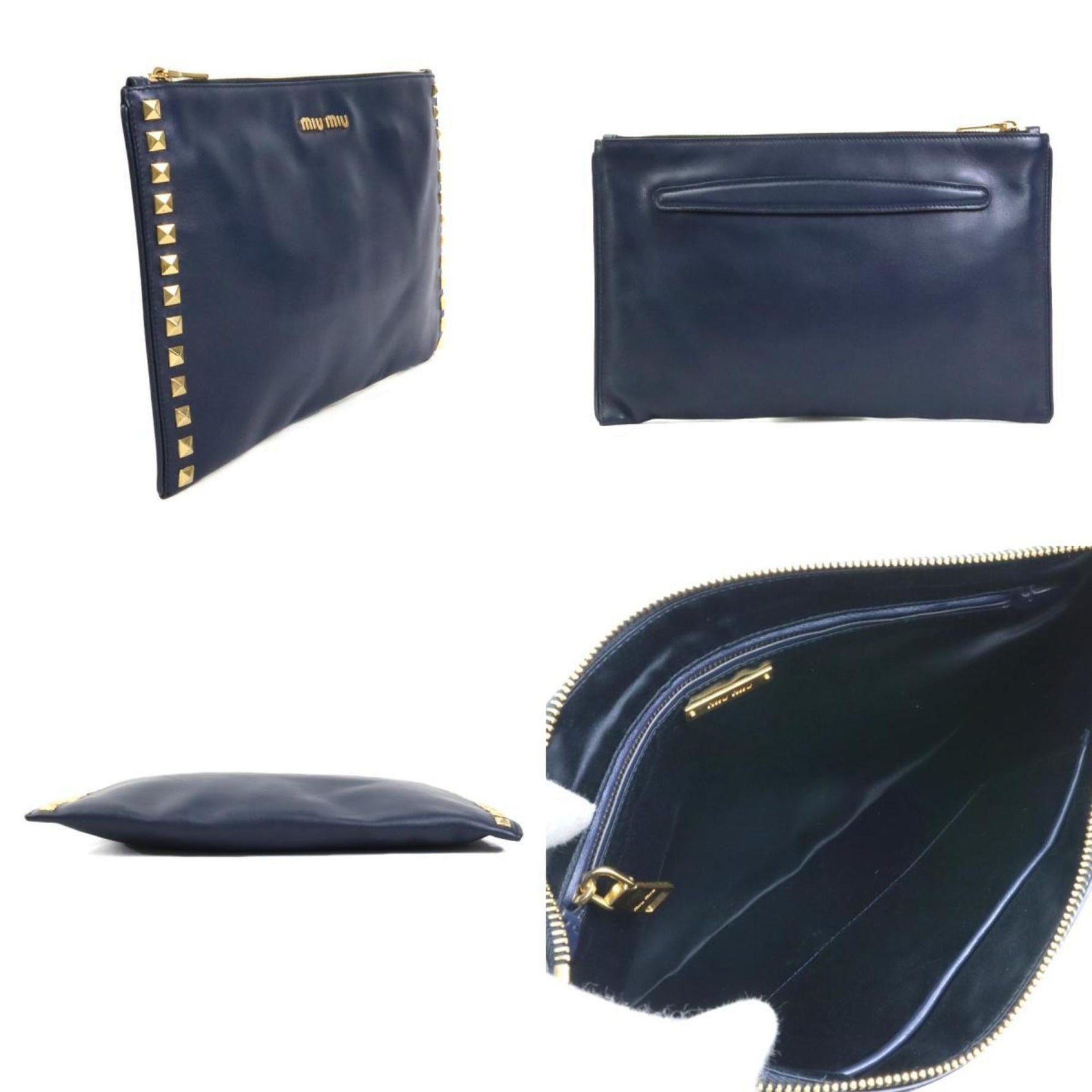 Miu Miu Miu Clutch Bag Leather Metal Gold