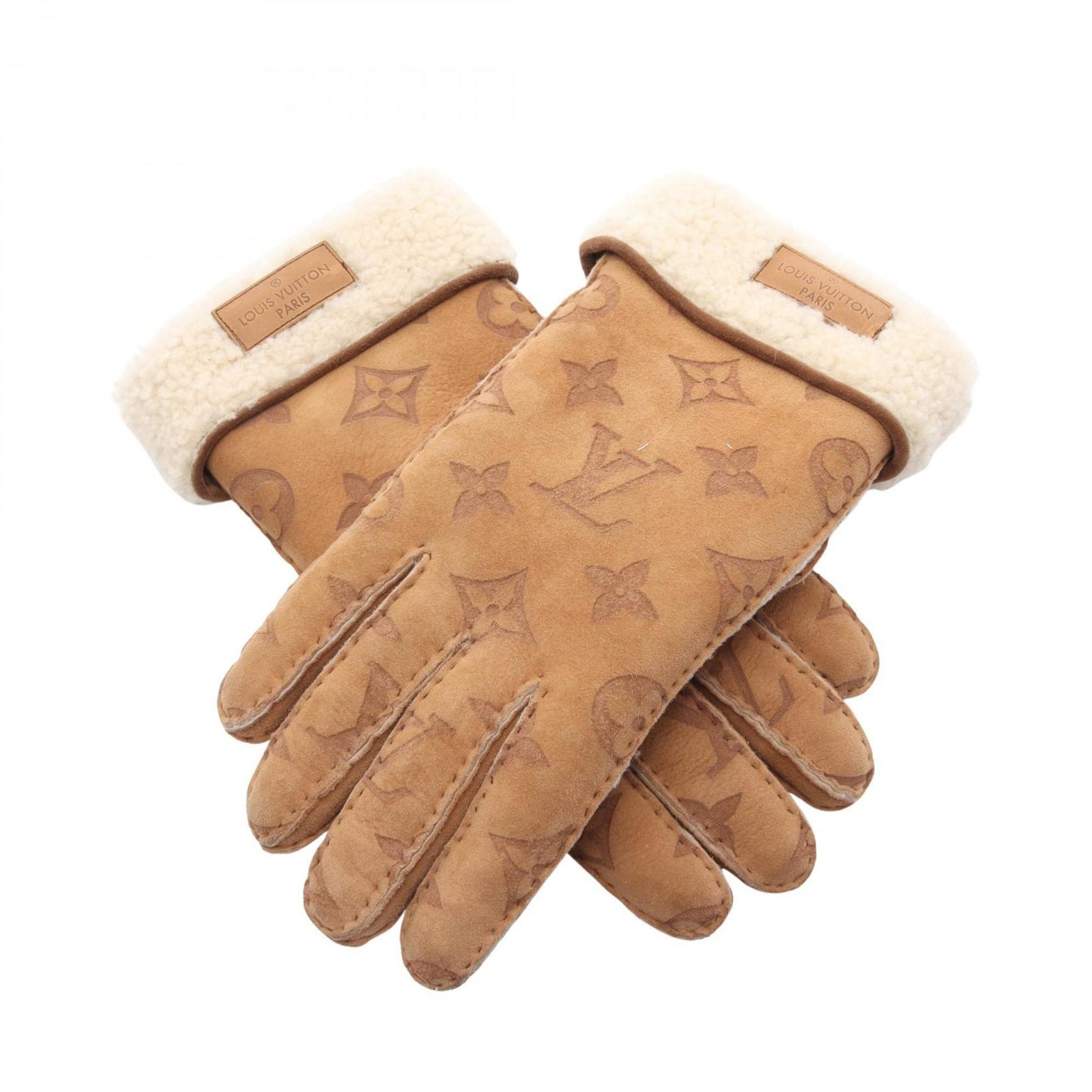 Louis Vuitton Gon Monogram Shearling Gloves, Wool, Men's and