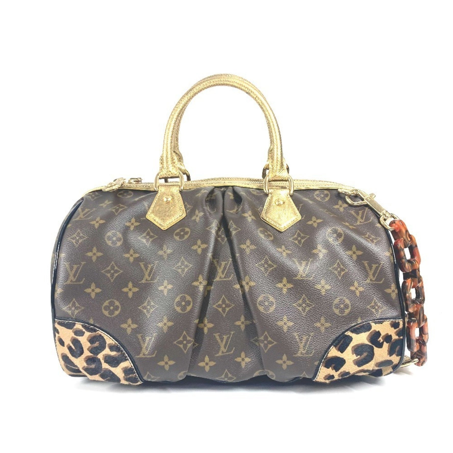 Louis Vuitton Monogram Leopard Print Stephen Bag Mini Boston Bag, Shoulder Chain Handbag, Canvas, Leather, and Porcelain Pony
