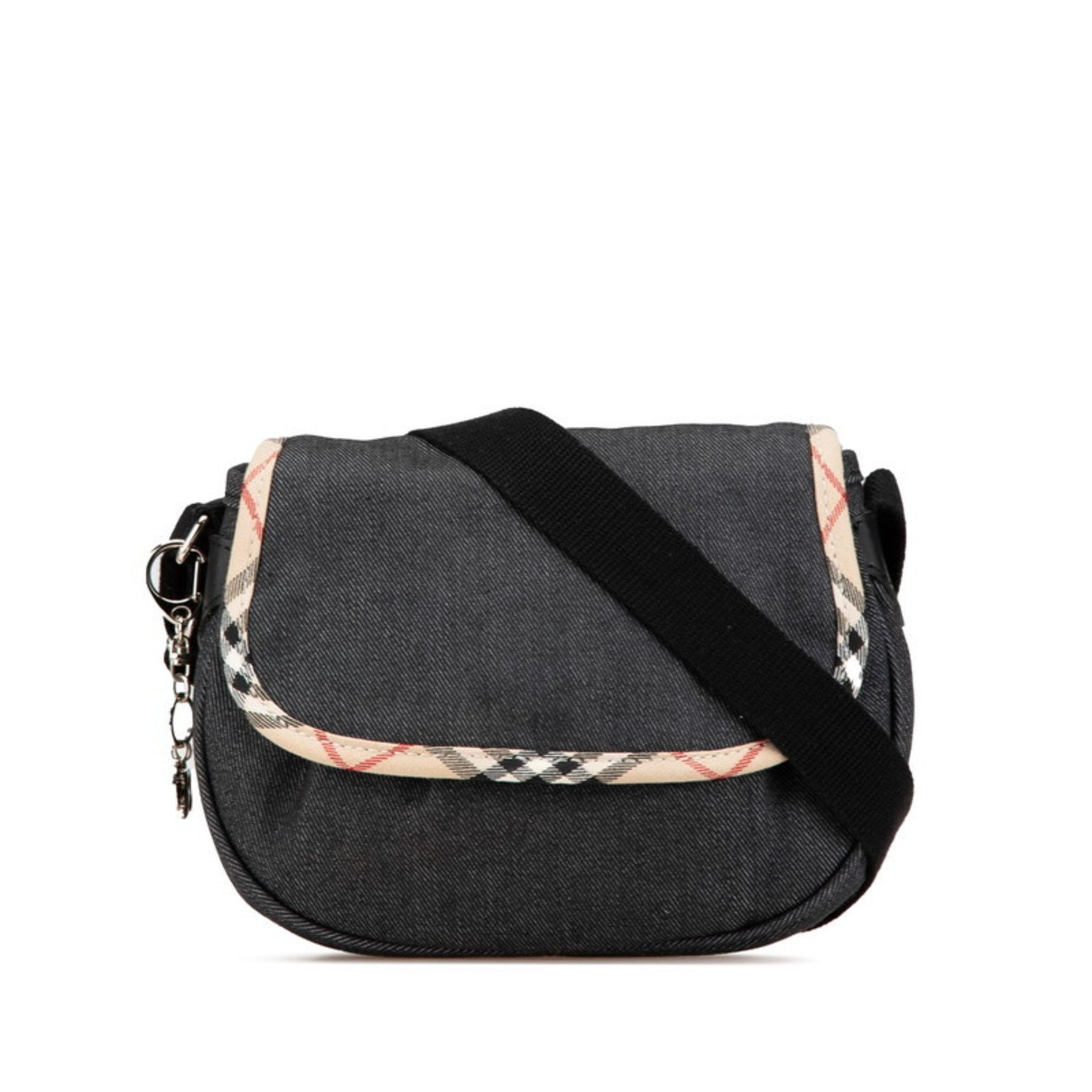 Burberry Nova Check Crossbody Shoulder Bag in Black and Beige Denim