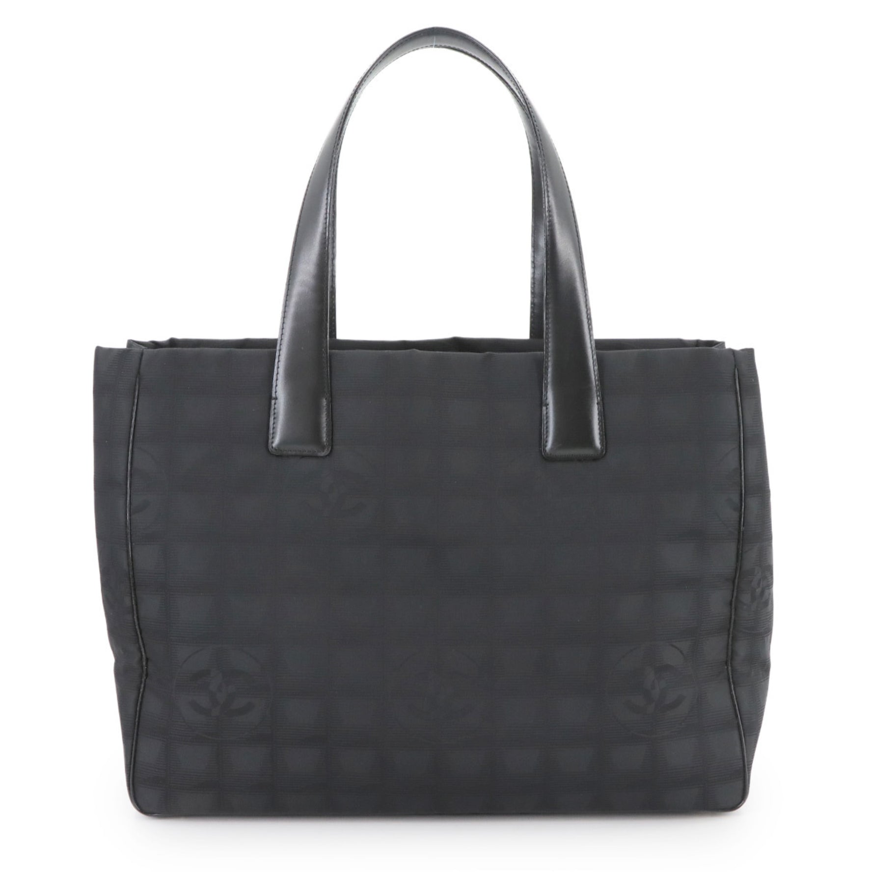CHANEL New Travel Line Tote Bag MM Nylon Jacquard Leather Black A15991