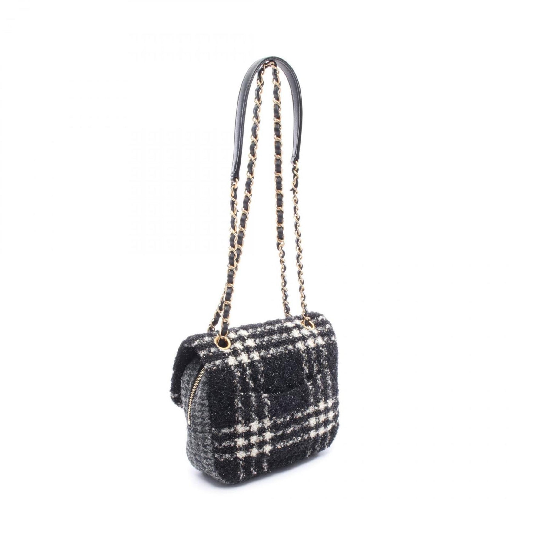 CHANEL Matelasse Shoulder Bag, Wool Fabric, Black, White, Gray