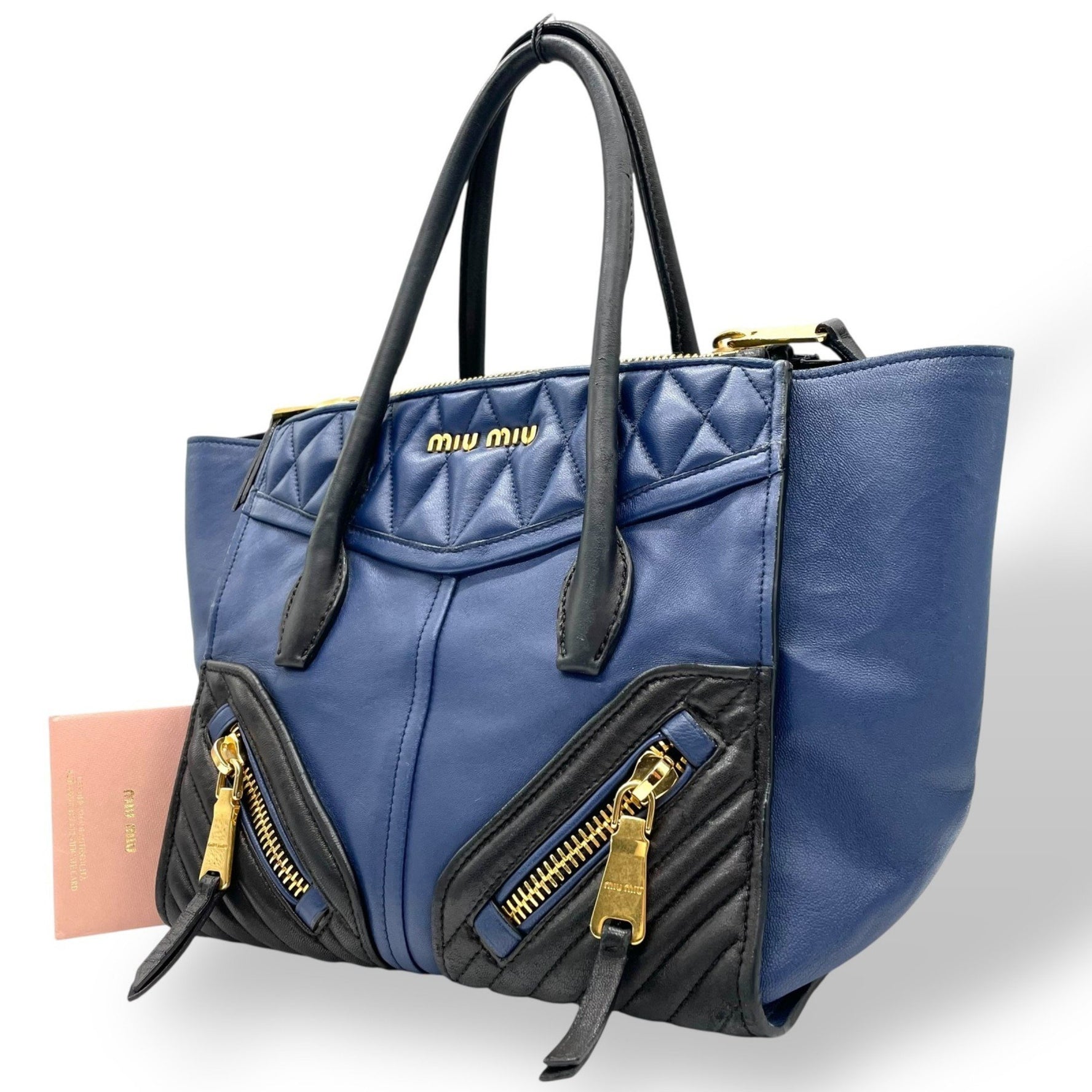 Miu Miu Miu Tote Bag, Biker Style, Nappa Leather, Gold Hardware, Genuine