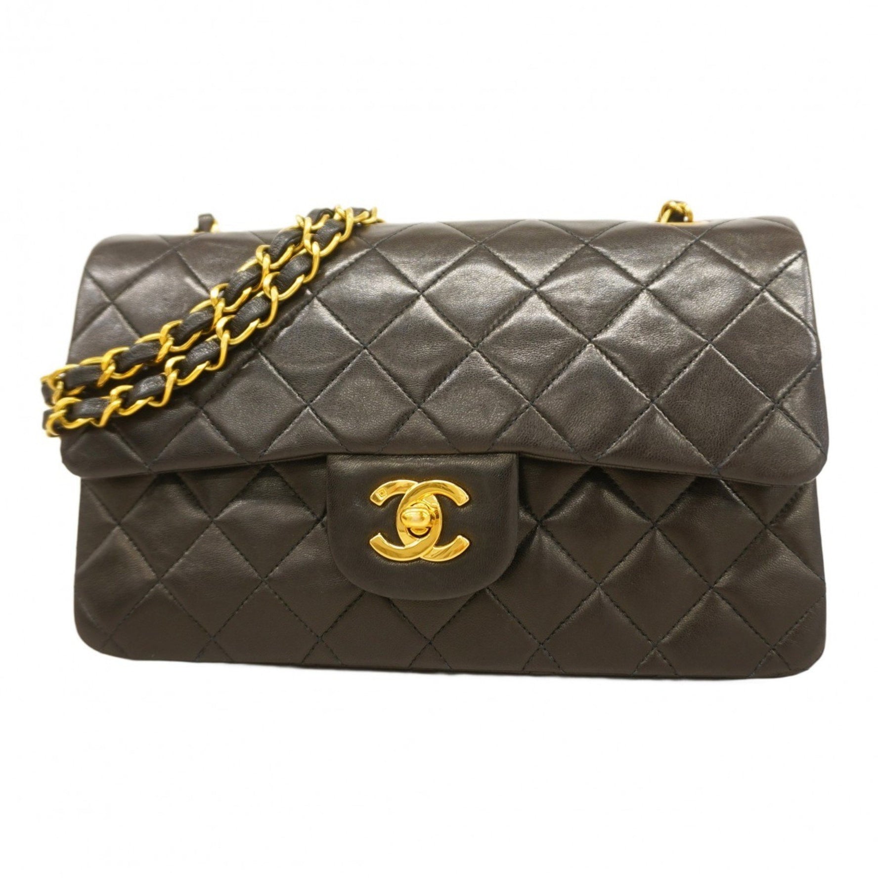 Chanel Matelasse Shoulder Bag with Double Flap and Chain, Lambskin, Black, Women's