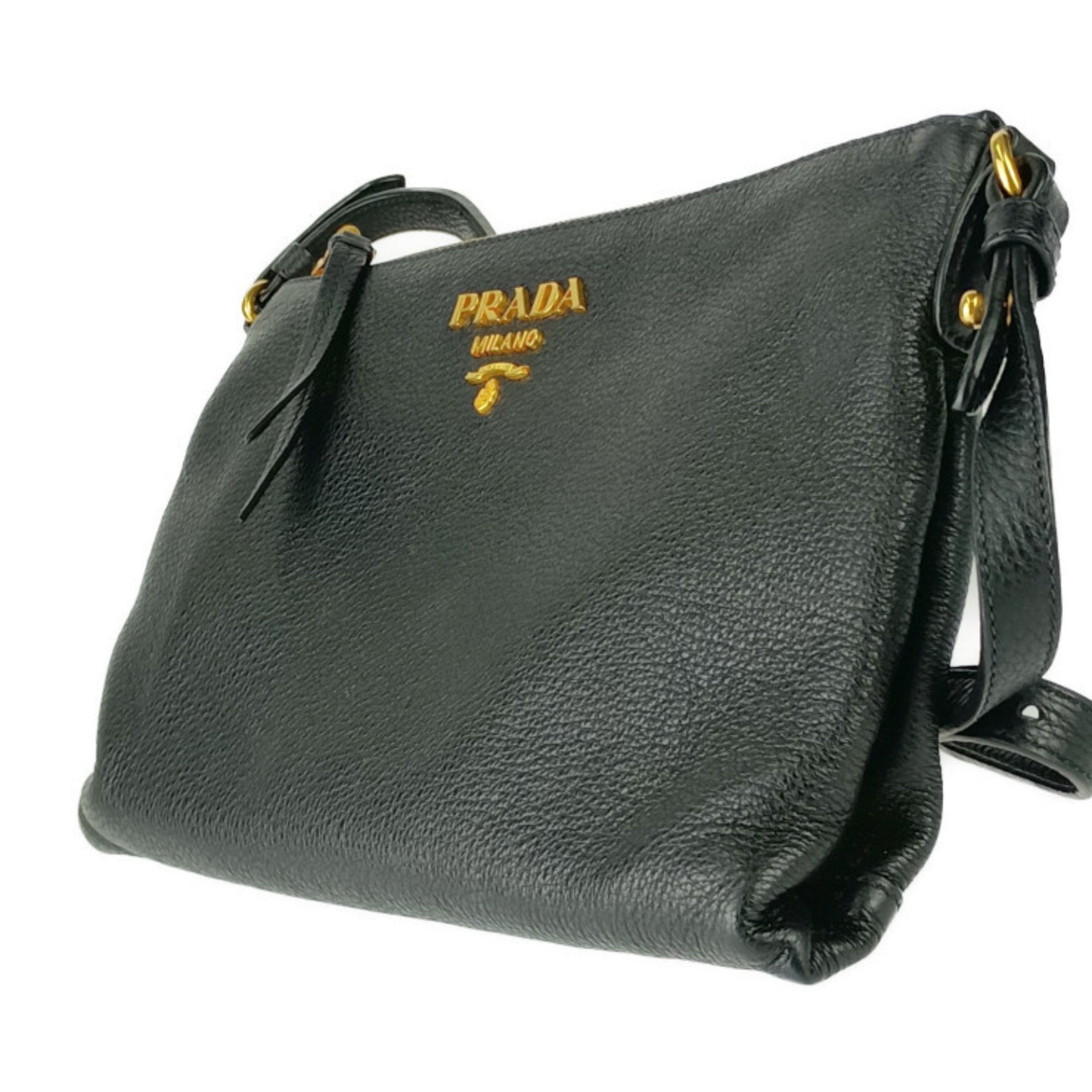 PRADA Prada Shoulder Bag Crossbody 1BH050 Black VIT.DAINO Leather Women's with Replacement Strap