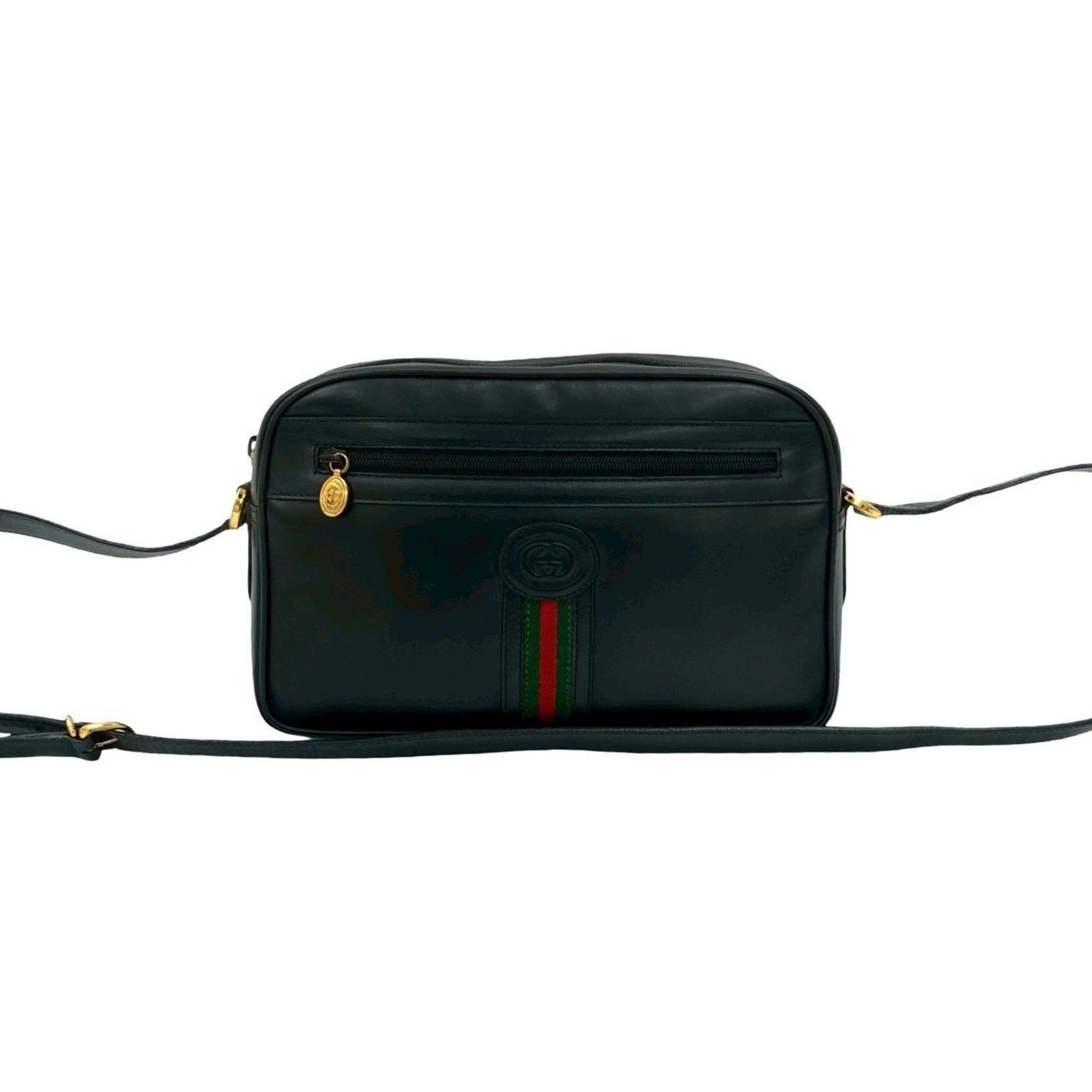 GUCCI Old Gucci Sherry Line GG Logo Hardware Leather Genuine Shoulder Bag Pochette Black