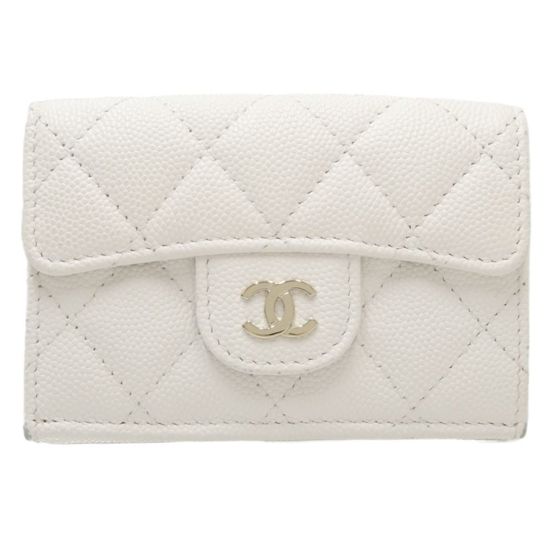 CHANEL Classic Small Flap Matelasse AP0230 Trifold Wallet Caviar Skin White