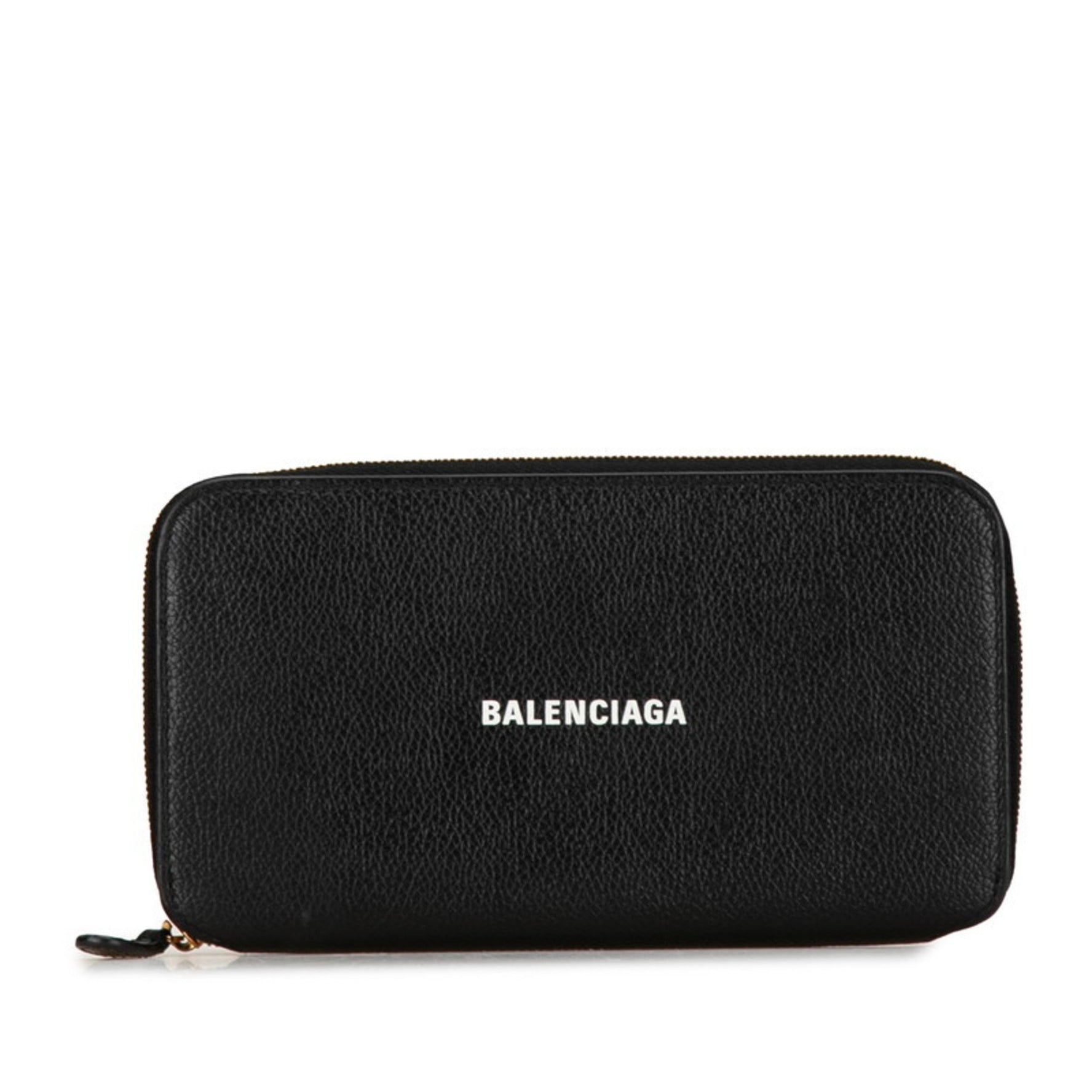 Balenciaga Logo Round Zip Long Wallet Leather