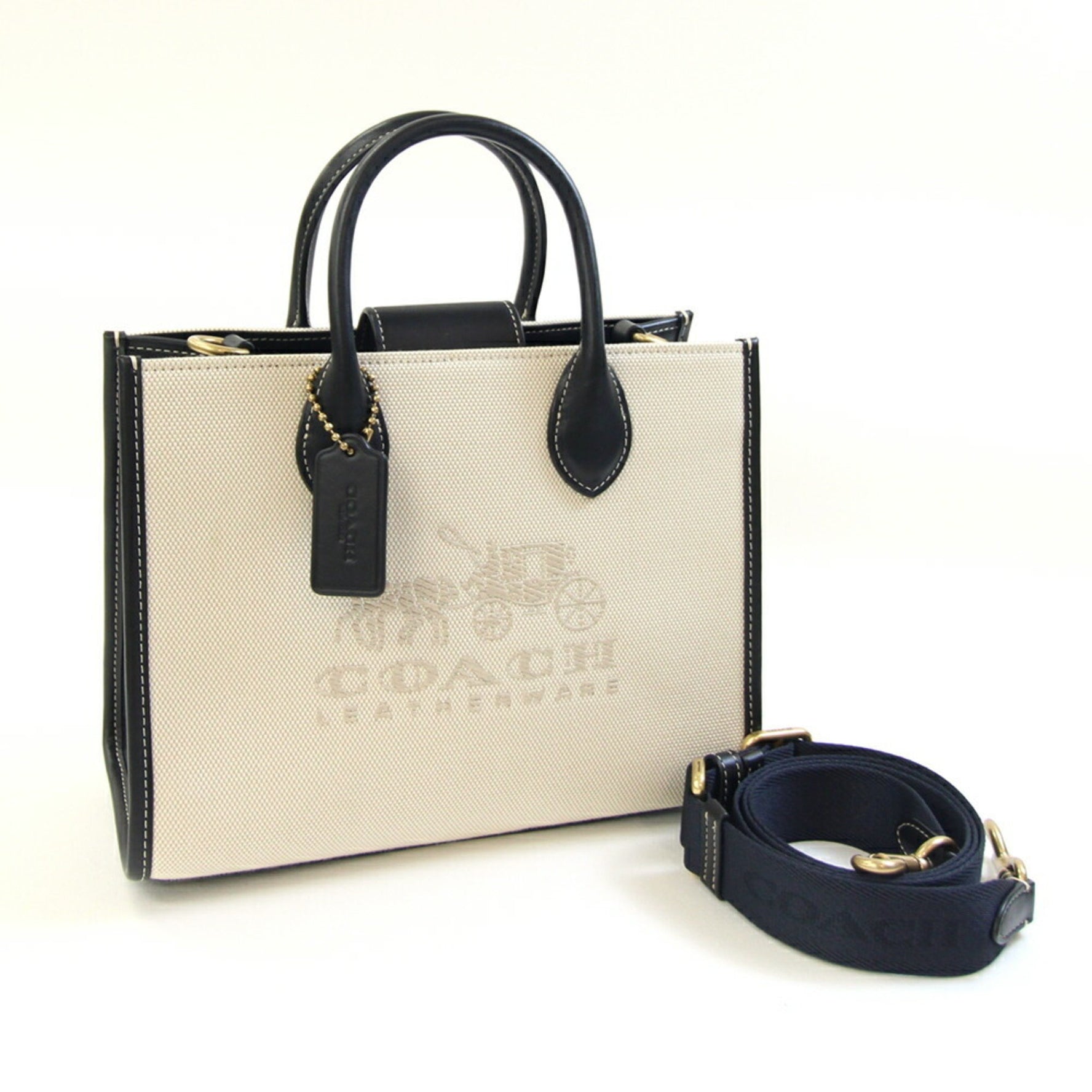 Coach Ace Tote 26 handbag in natural black canvas and leather. This crossbody bag is perfect .