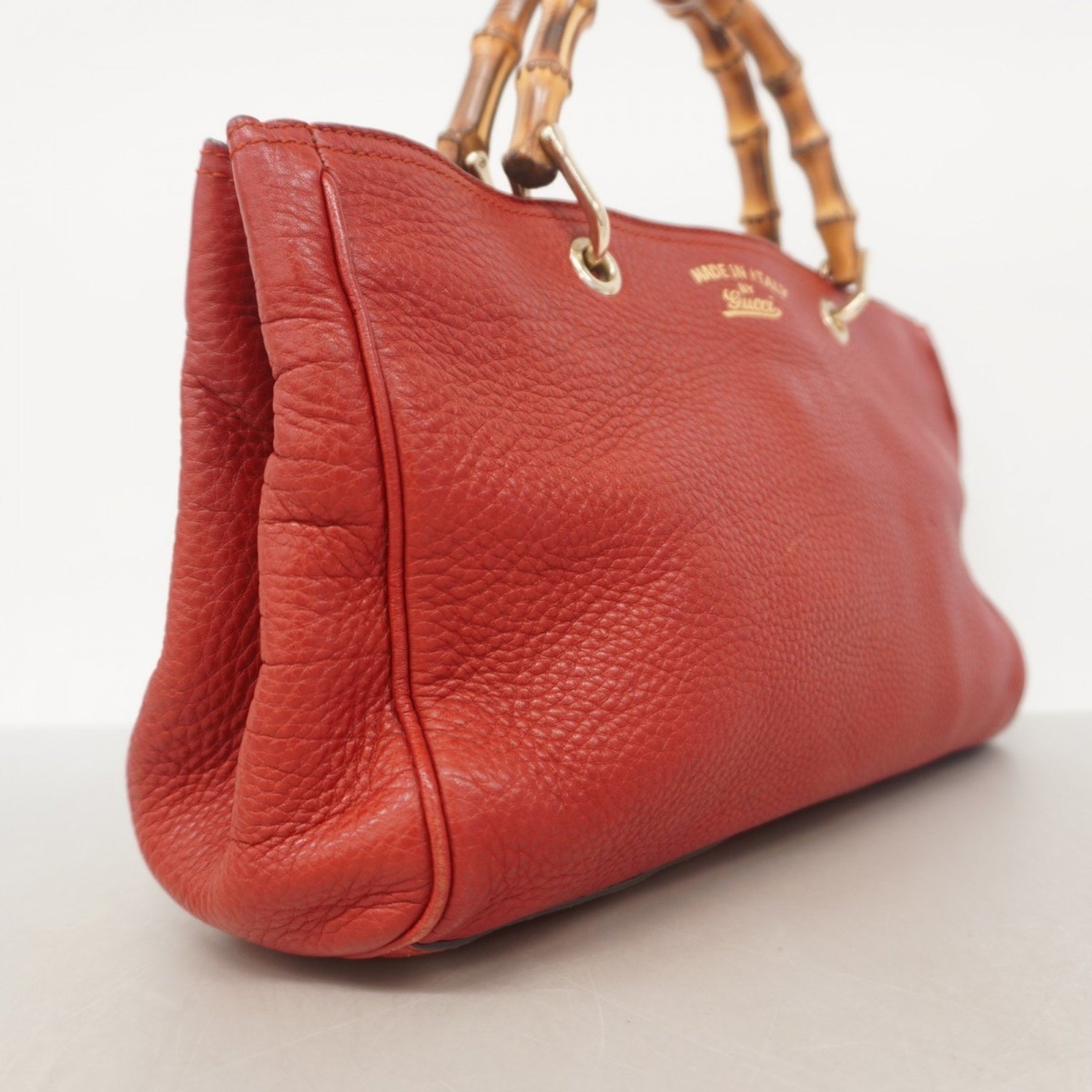 Gucci Bamboo Handbag Leather Red Champagne