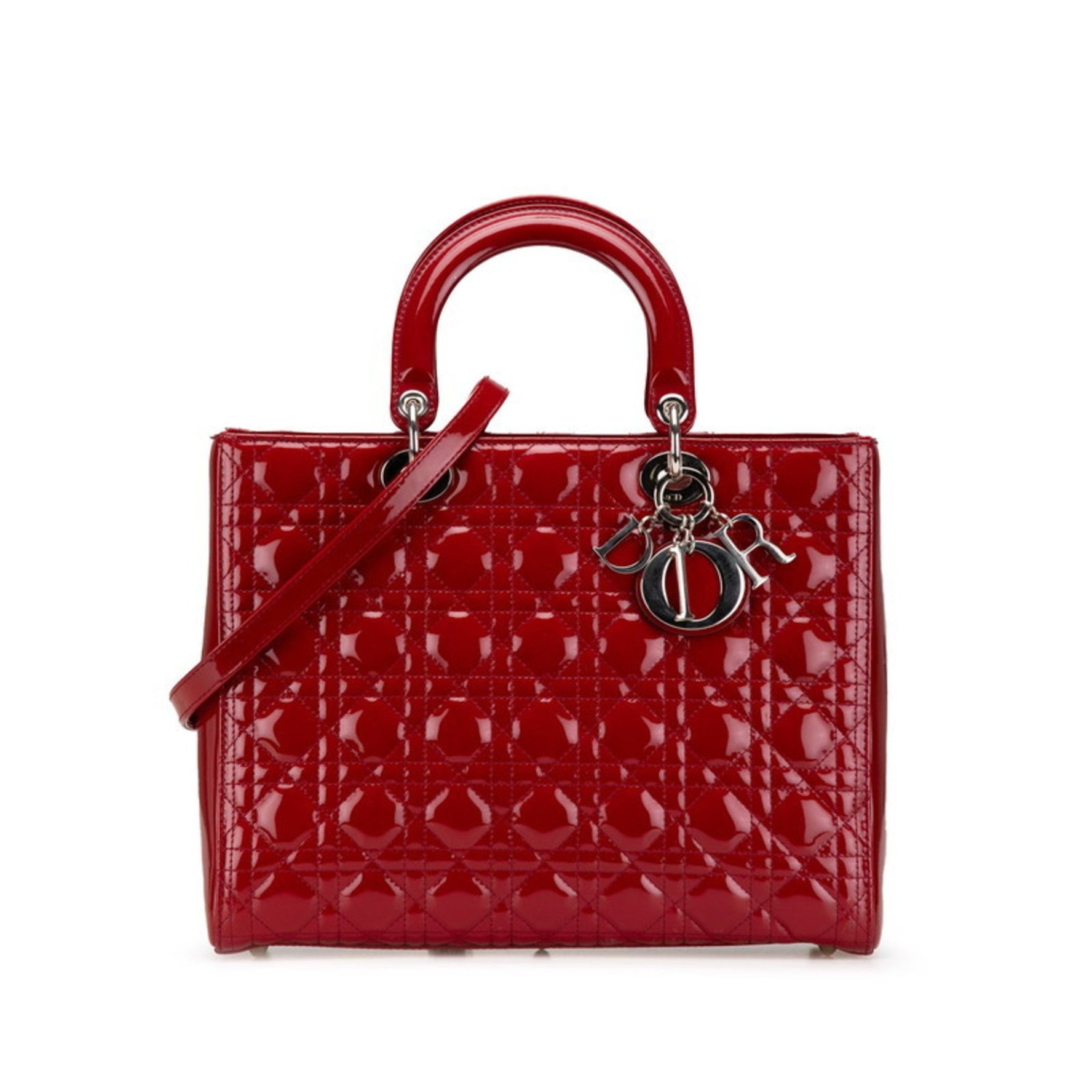 Christian Dior Dior Cannage Lady Large Handbag/Shoulder Bag, Red Patent Leather