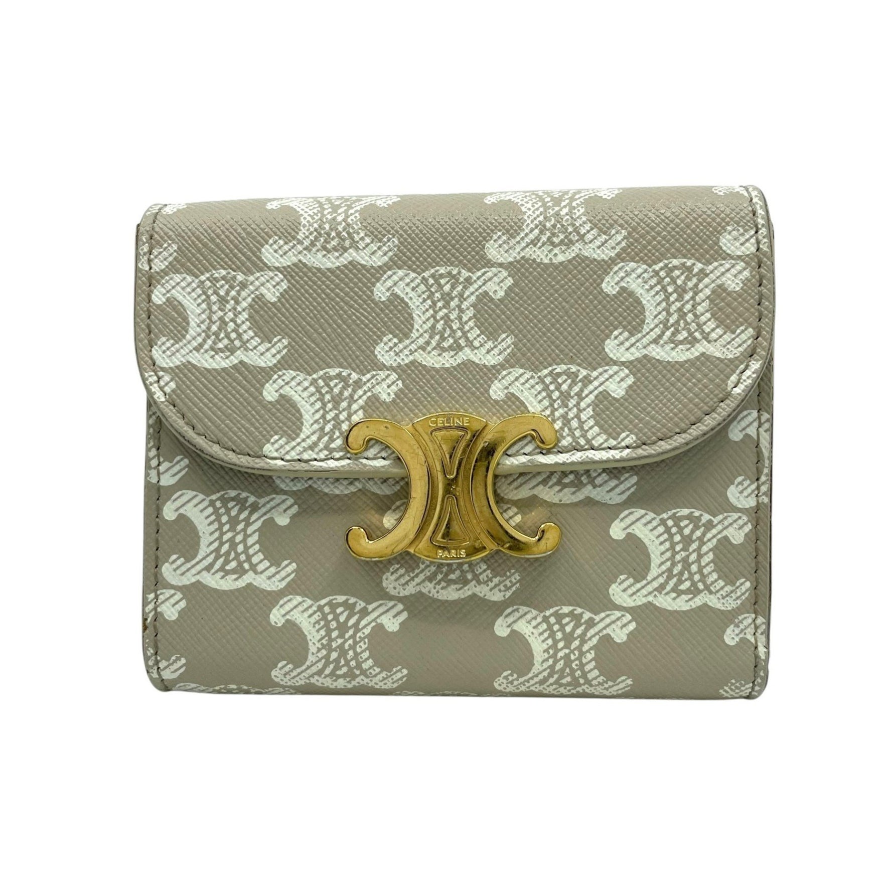 CELINE Triomphe Canvas Small Compact Wallet, Beige/White, Men's/Women's