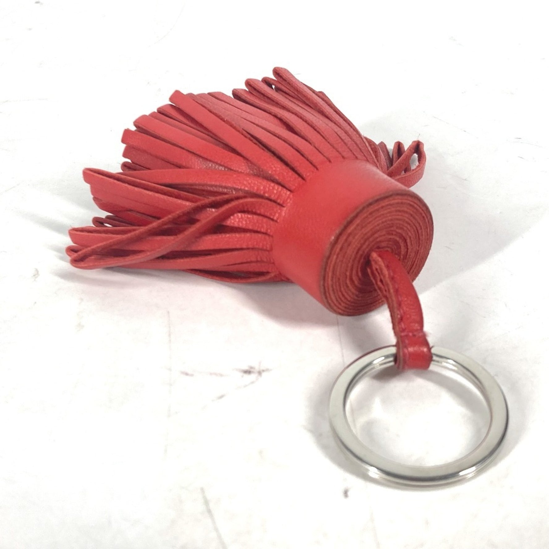 HERMES Fringe Carmen Bag Charm Key Ring Holder Leather Red
